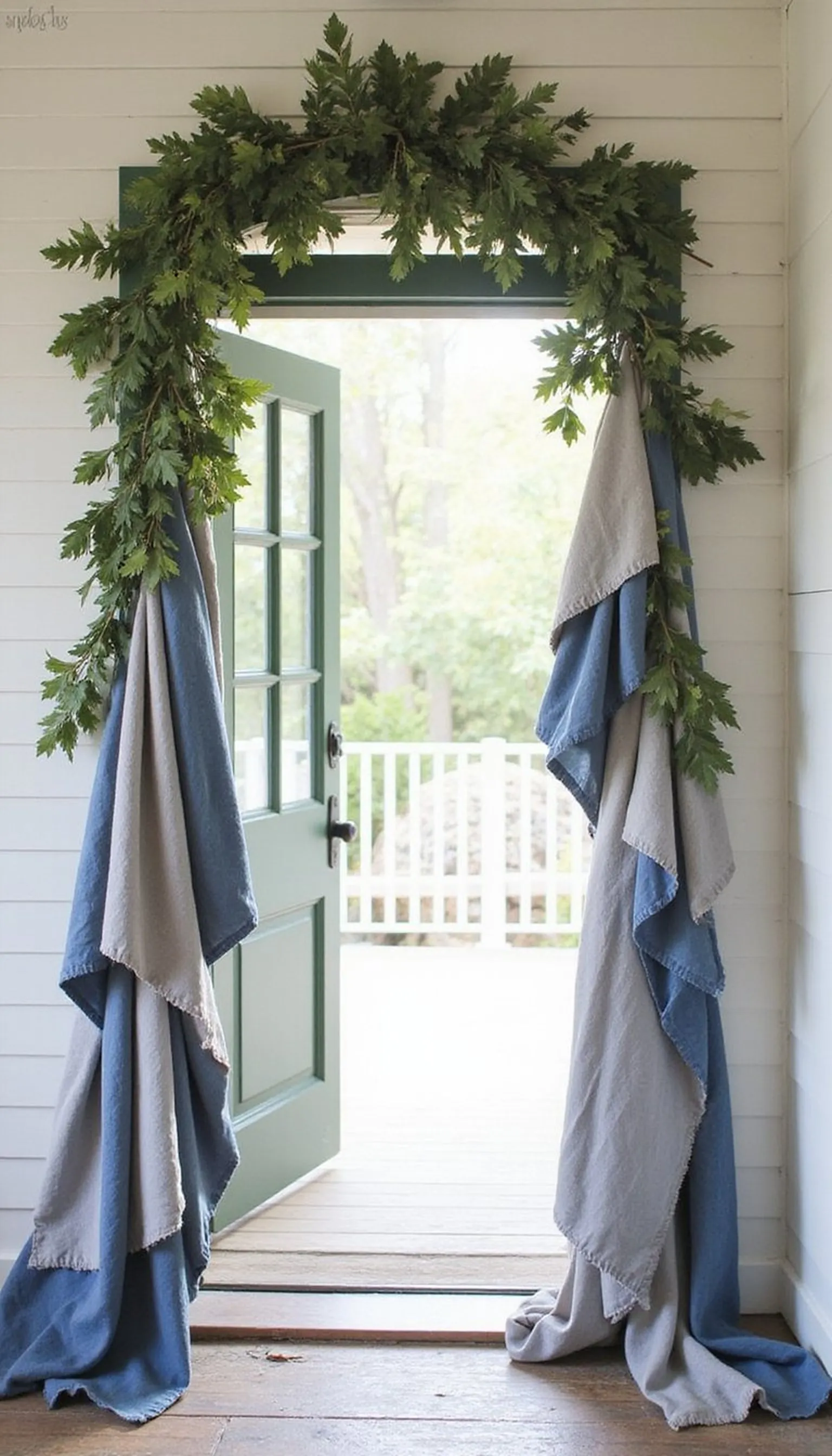 Flag Garland Across the Entryway Arch