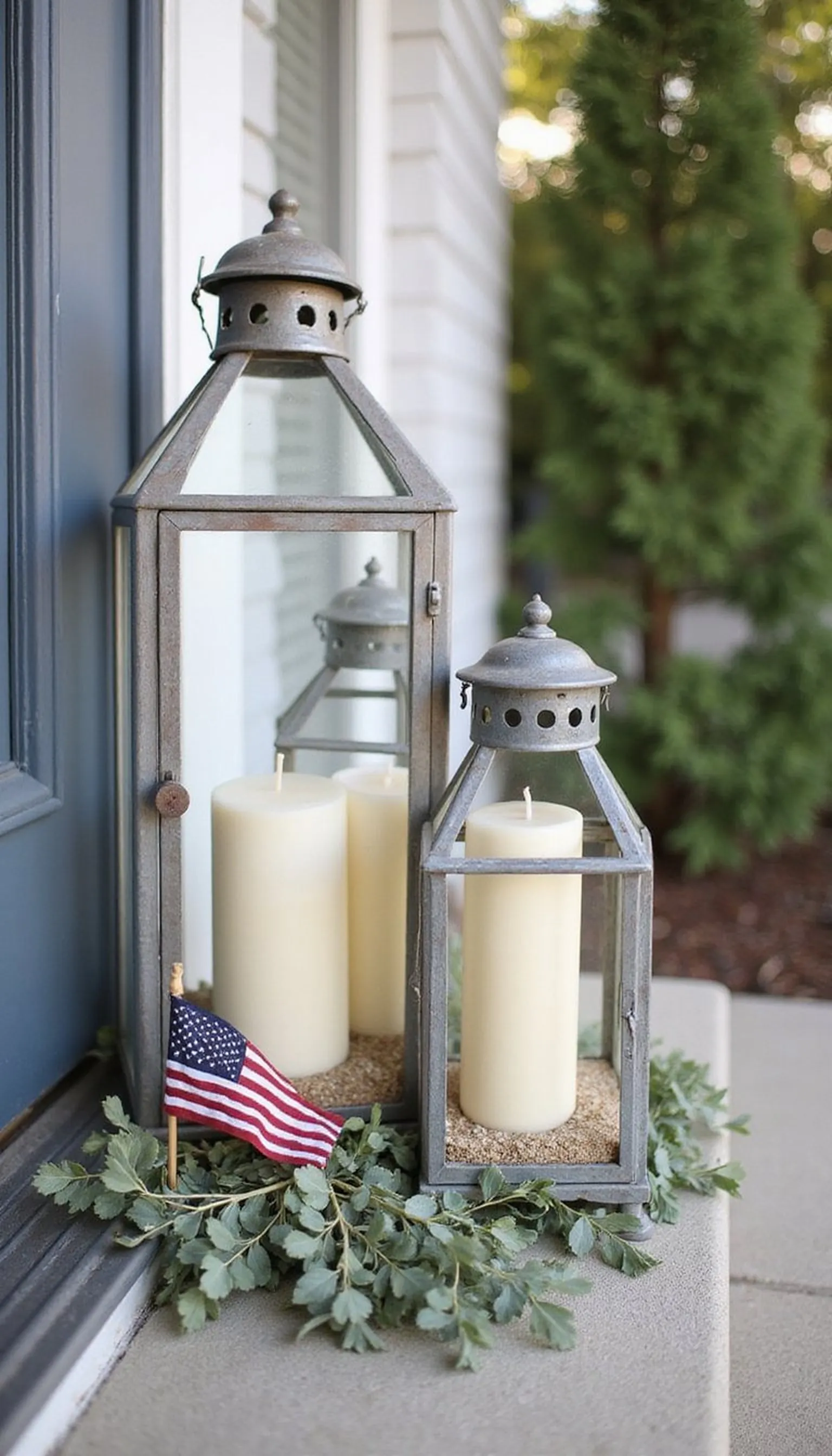 Lantern Cluster with Candles and Mini Flags