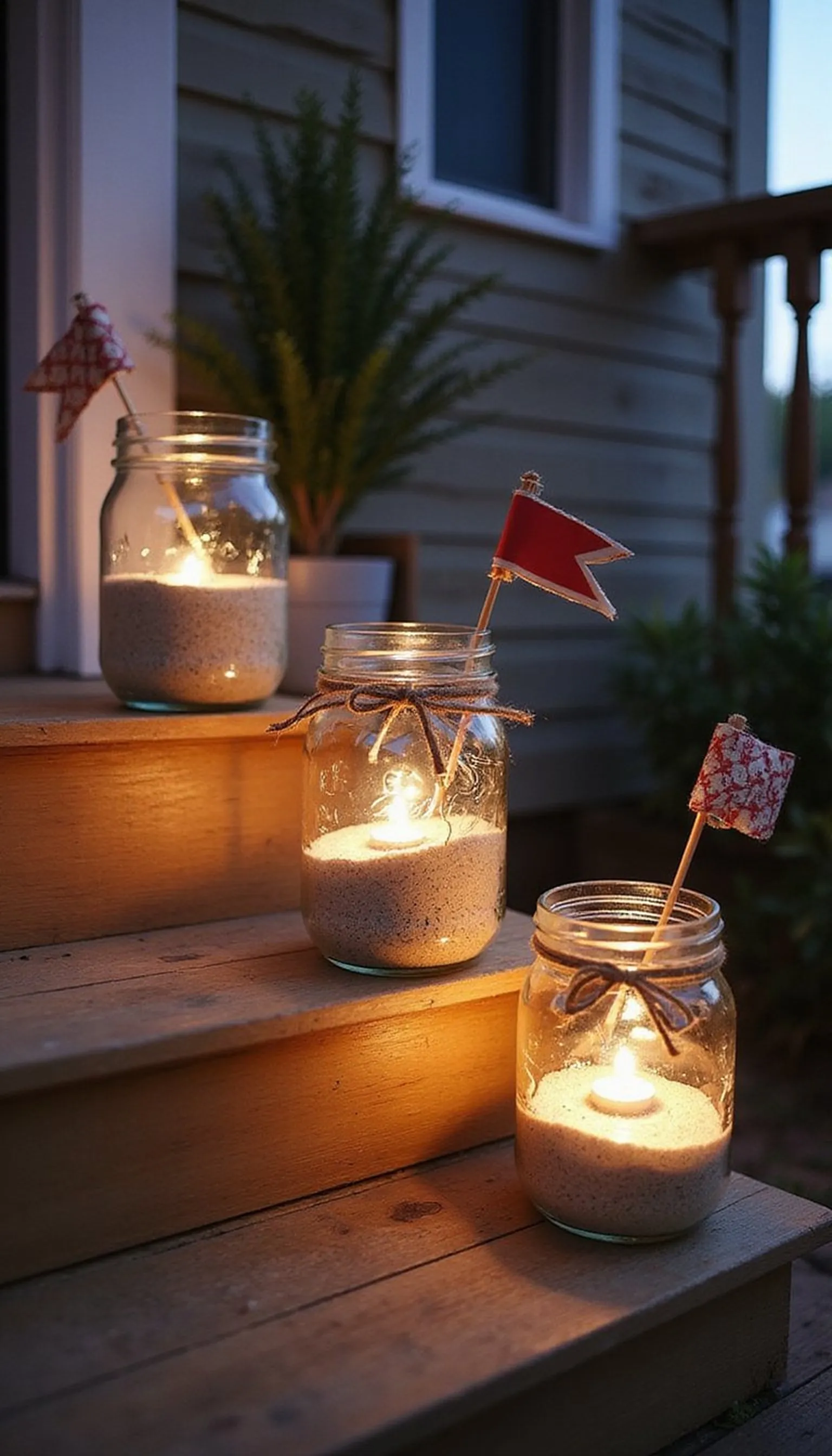 Mason Jar Luminaries Lined Along Steps