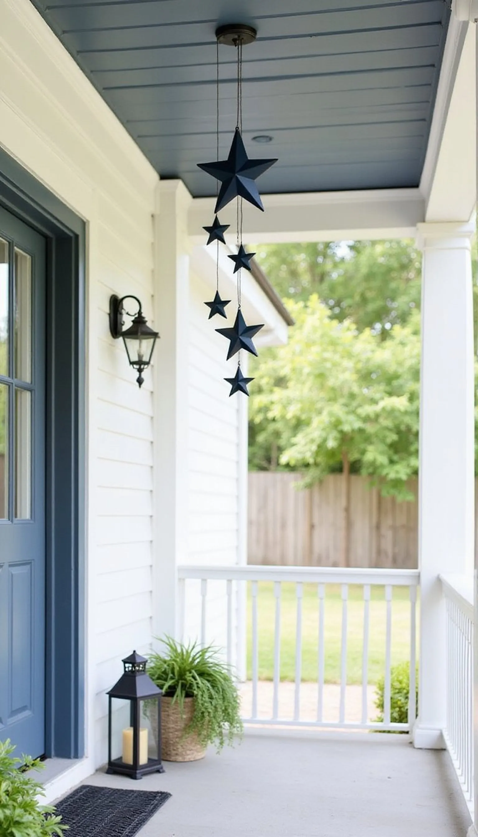 Metal Star Mobile Hanging from the Porch Ceiling
