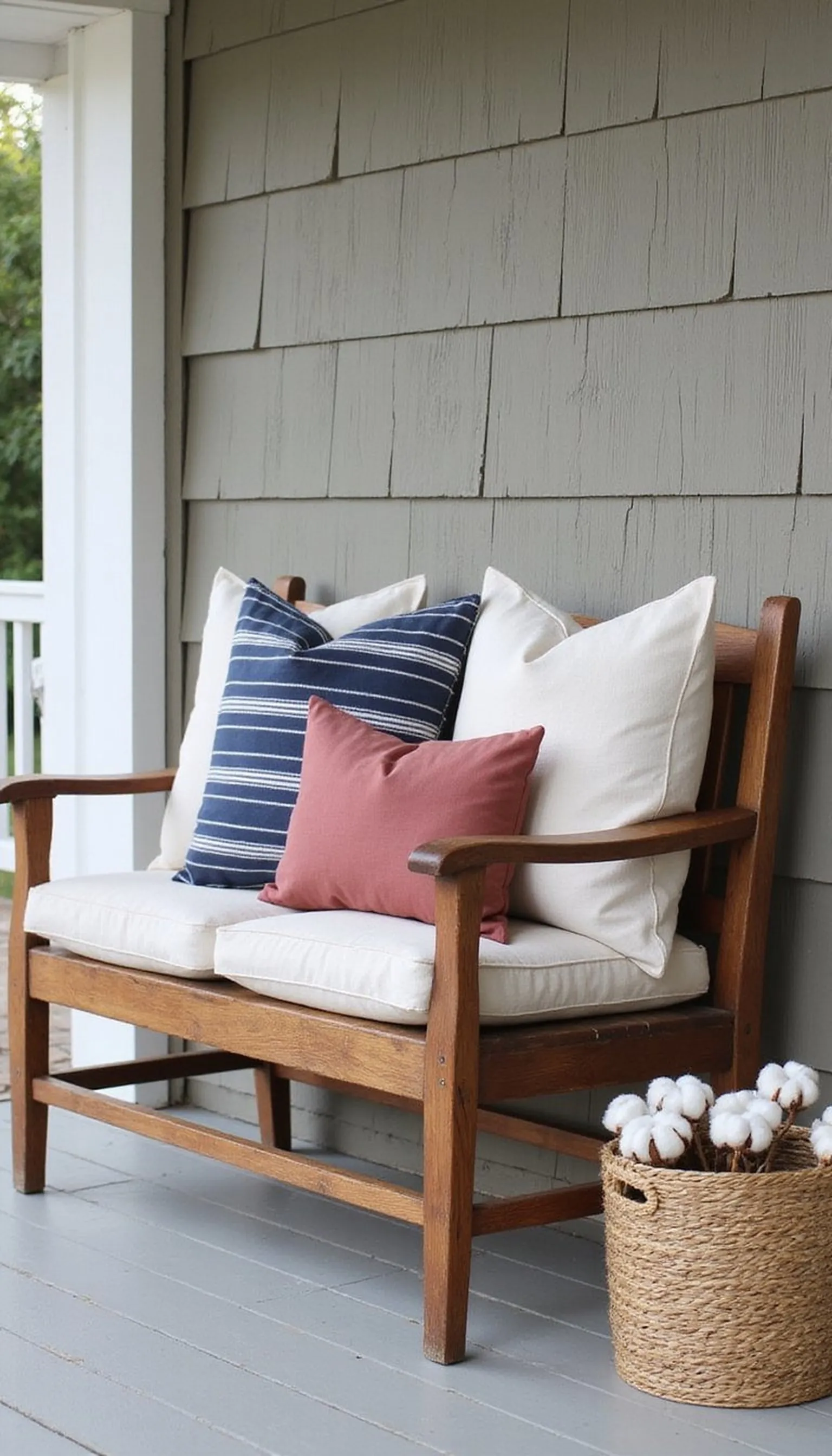Patriotic Porch Bench with Layered Textiles