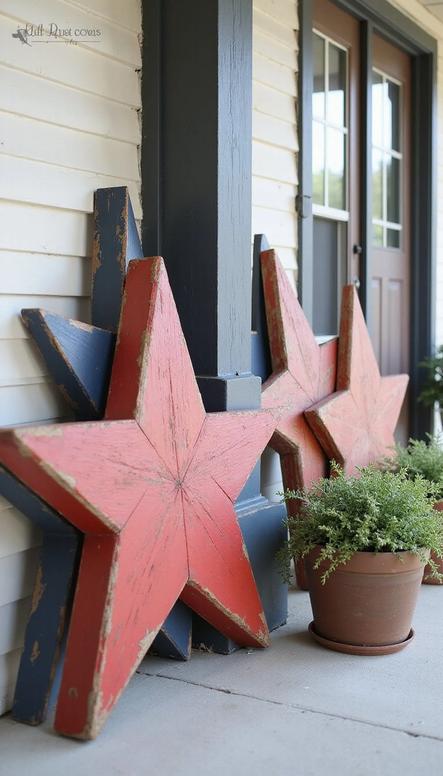 Rustic Wooden Stars Leaning on Columns