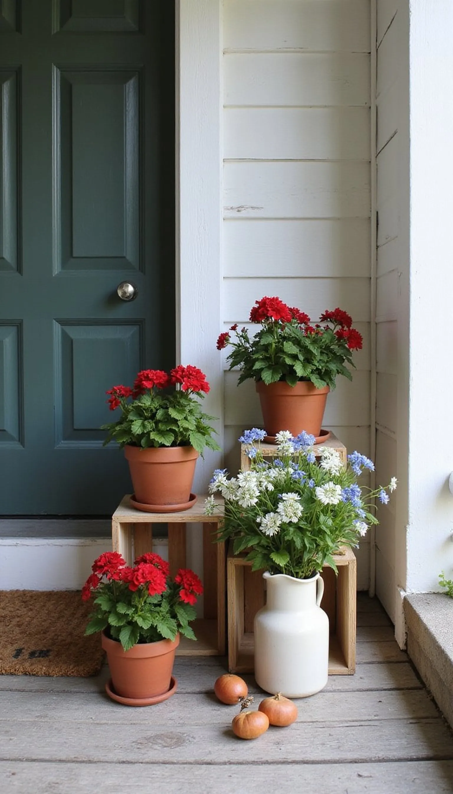 Wooden Crates Stacked with Patriotic Blooms