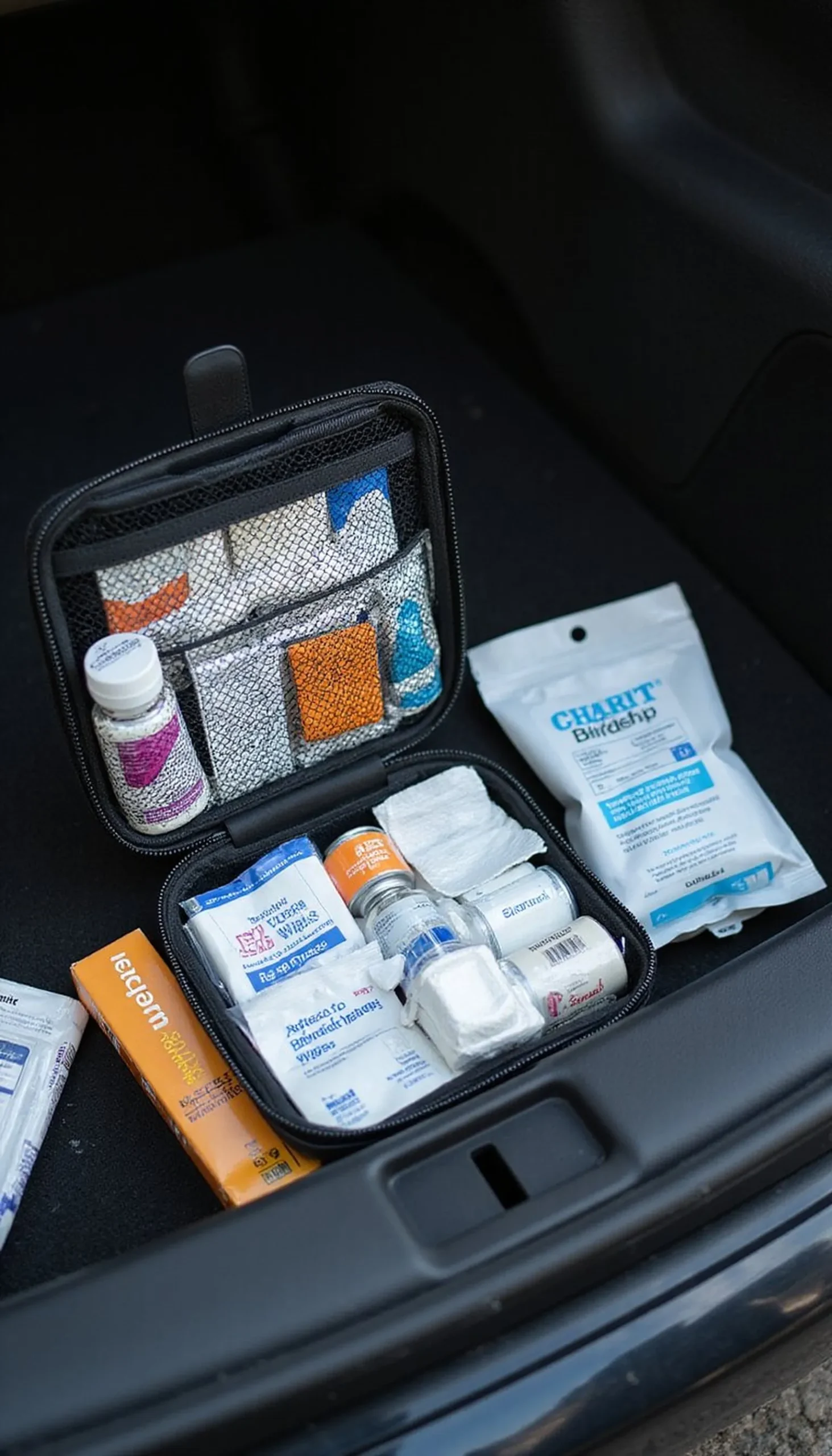 First-aid kit and everyday medications ready