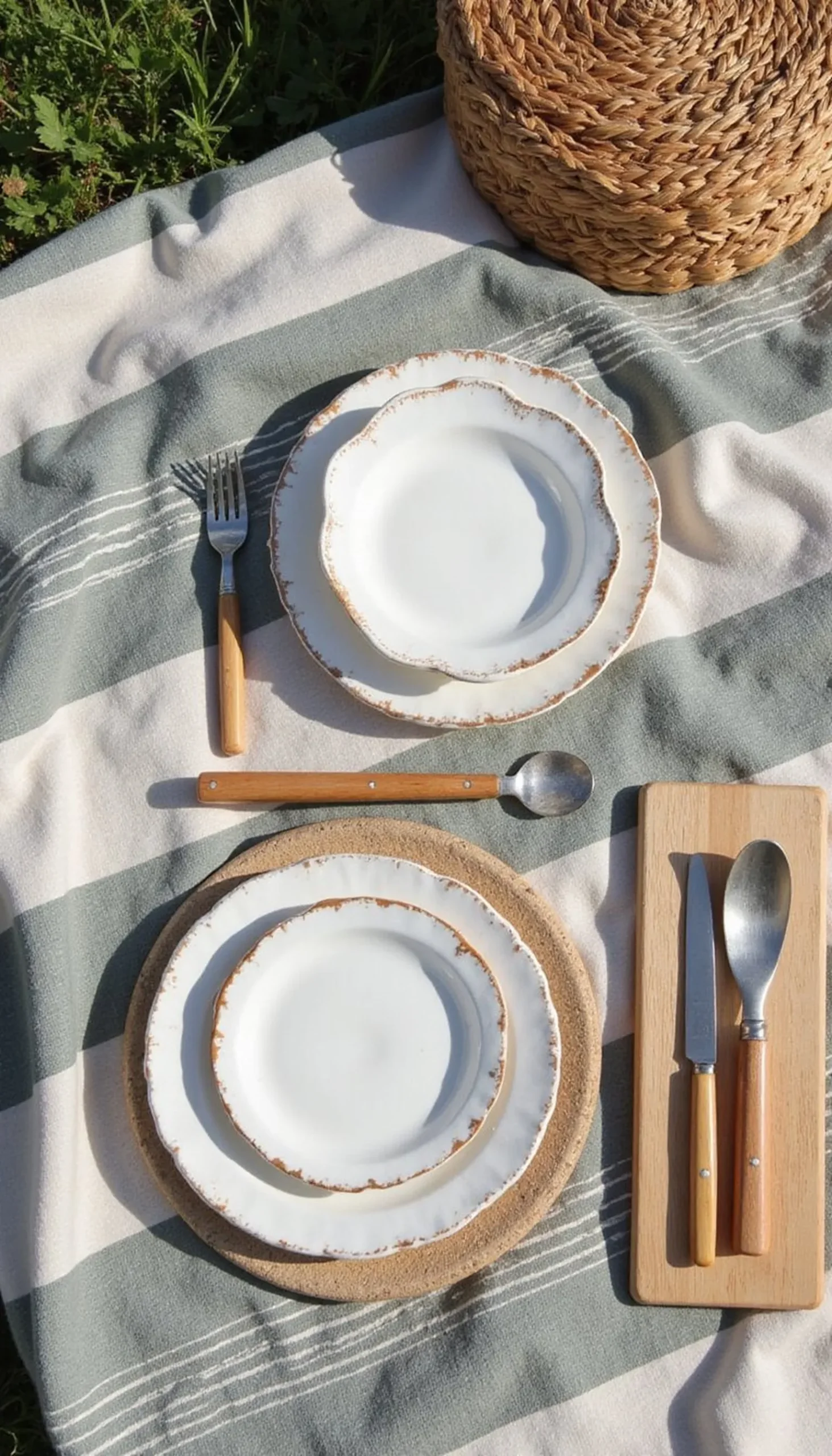 Picnic set: blanket, utensils, and plates