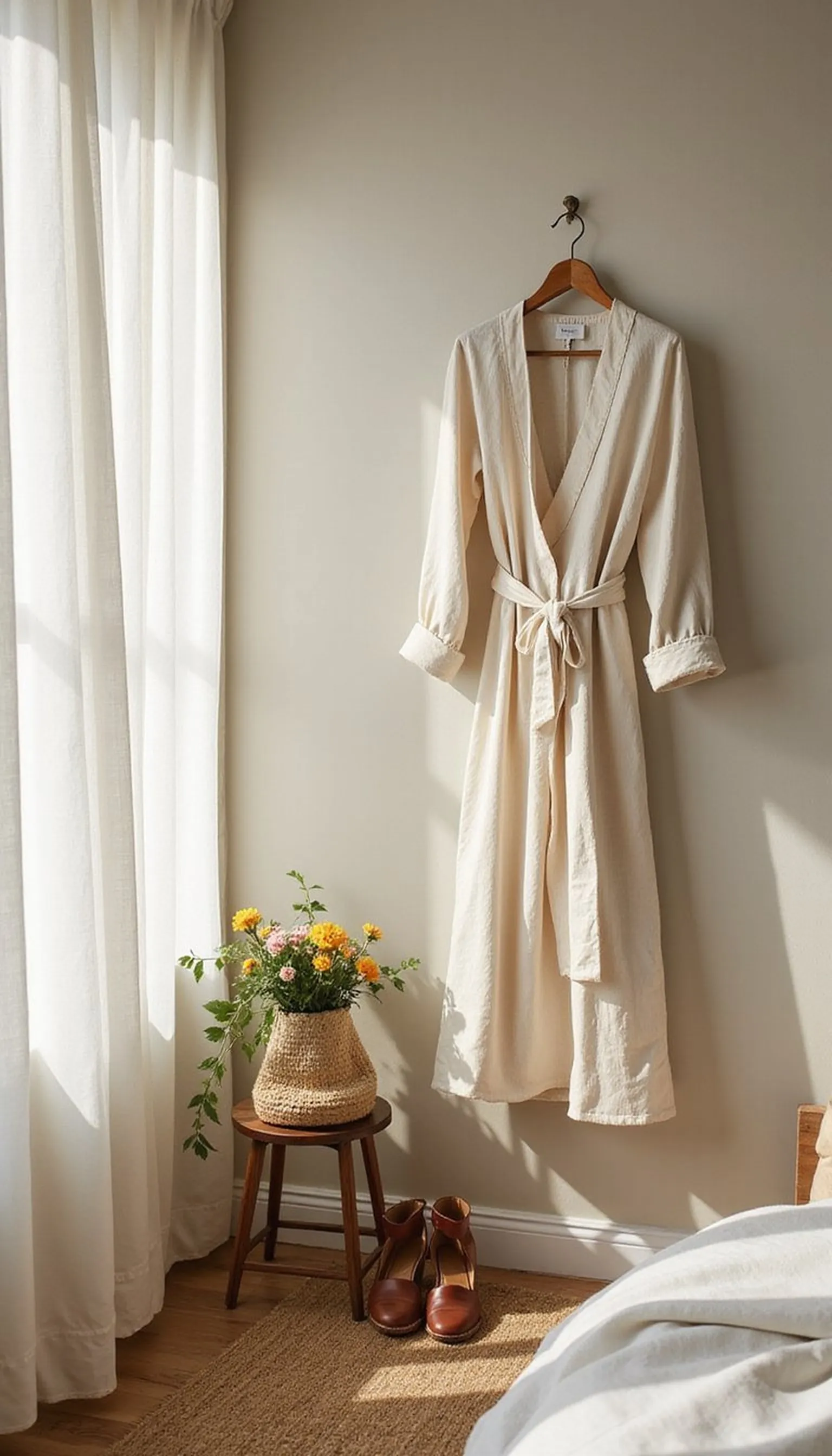 Linen wrap dress and natural textures