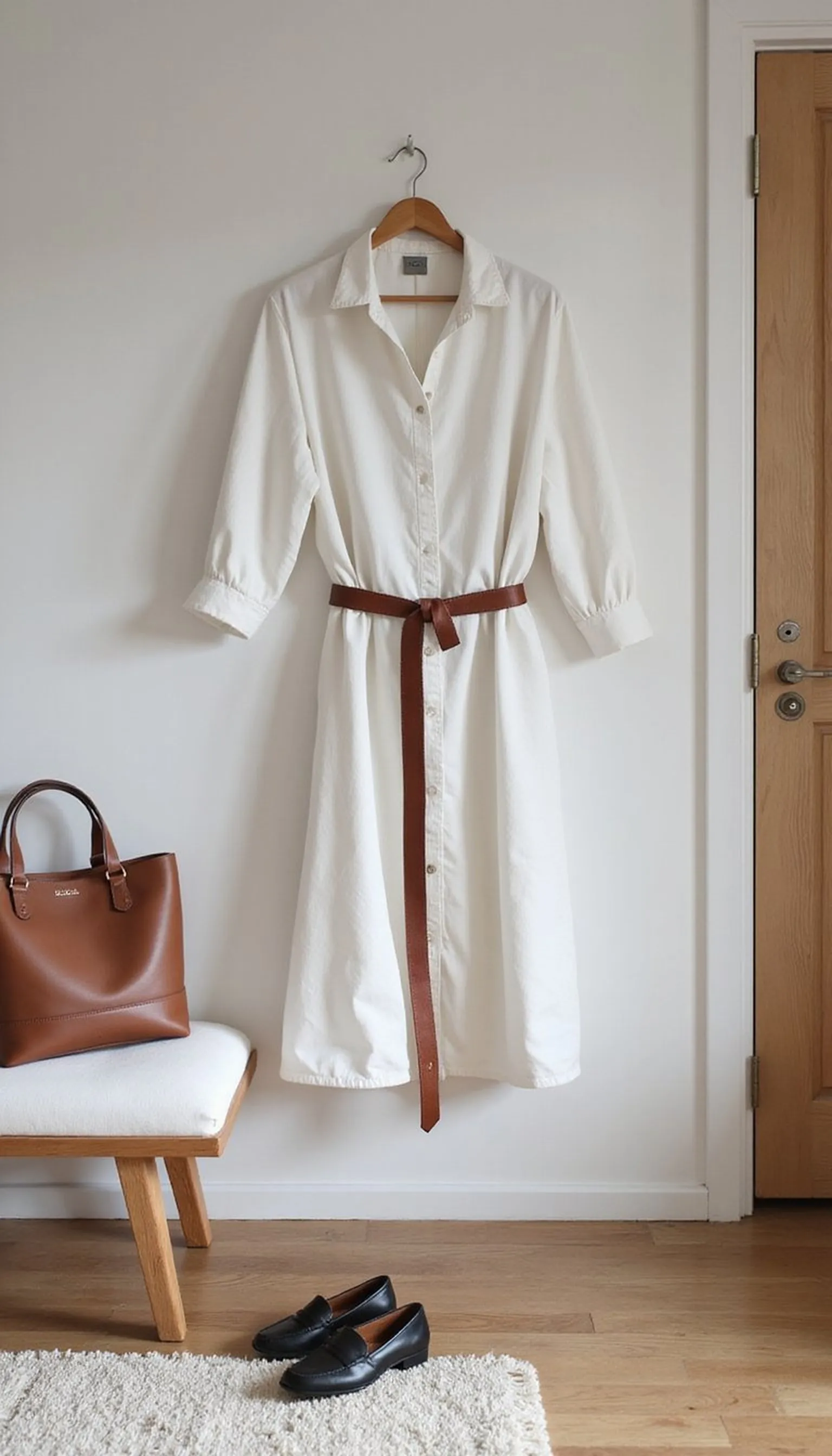 Midi shirtdress with a waist-cinching belt