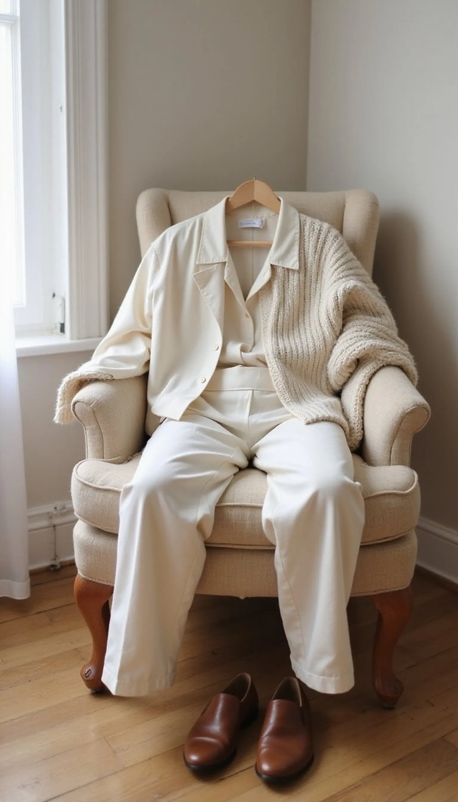 Monochrome cream look with mixed materials