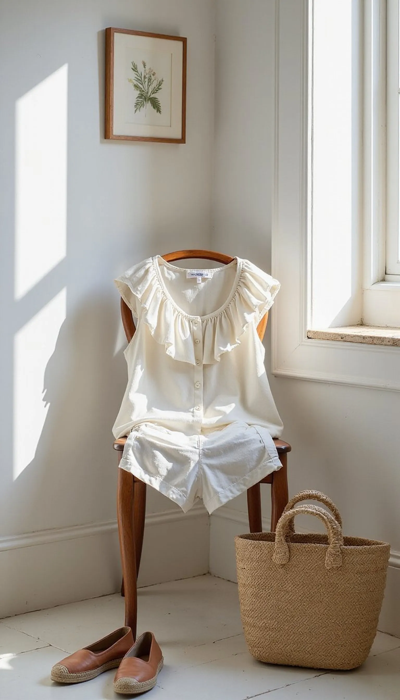 Ruffled blouse with tailored shorts for warm days