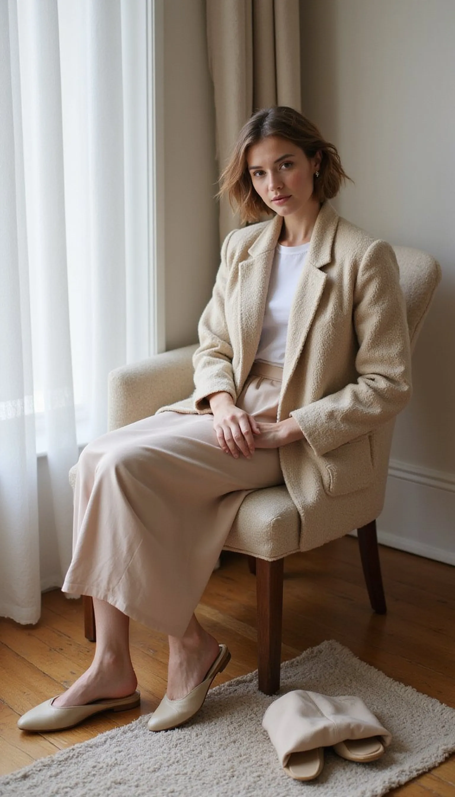 Textured boucle jacket with a slip skirt