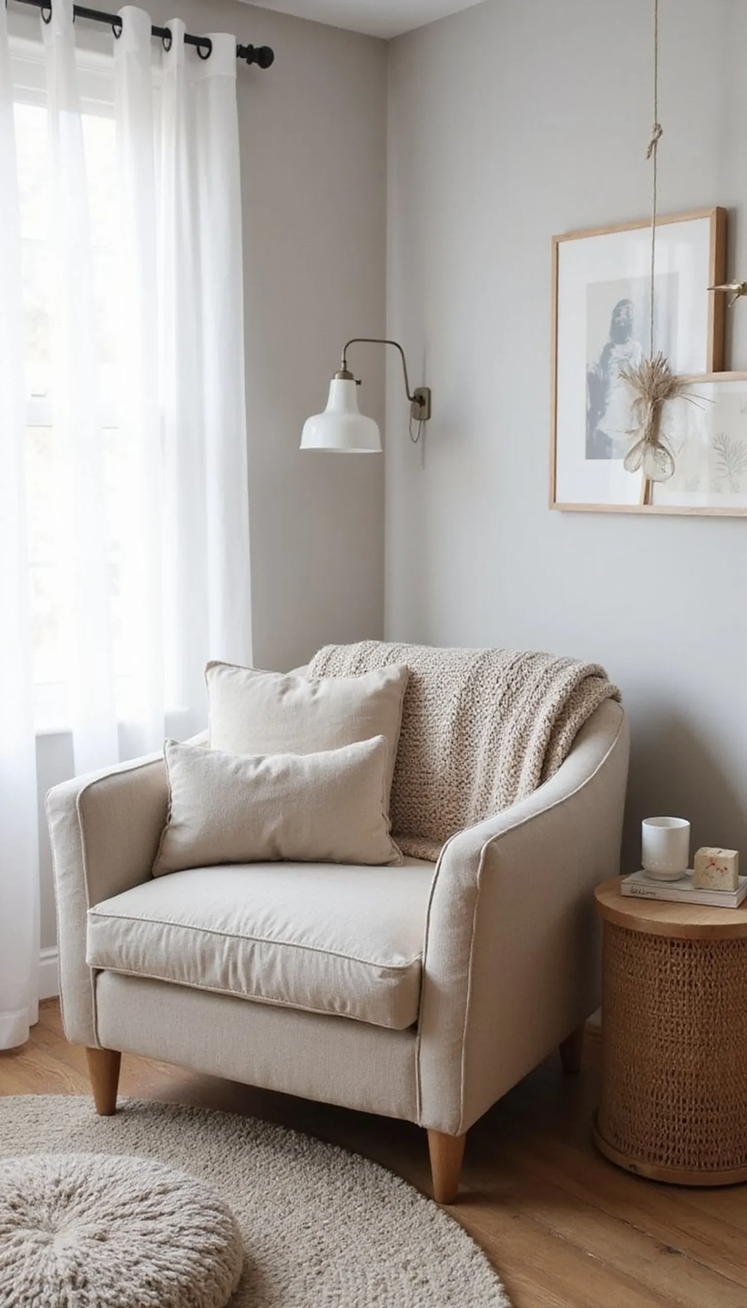 A cozy reading nook with layered throws and pillows