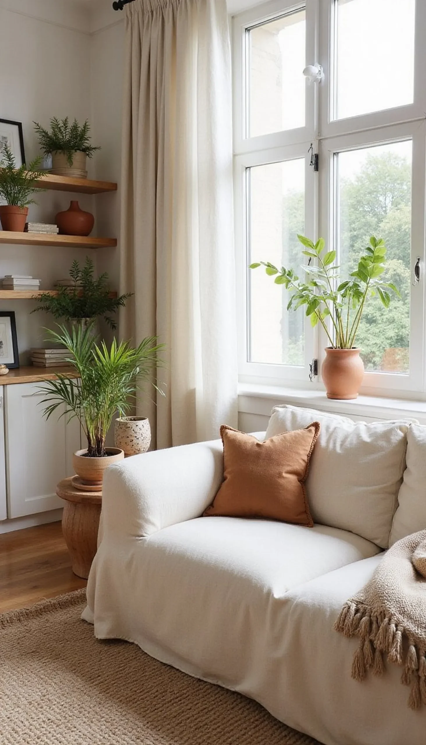 Mixing warm clay tones with soft beige layers