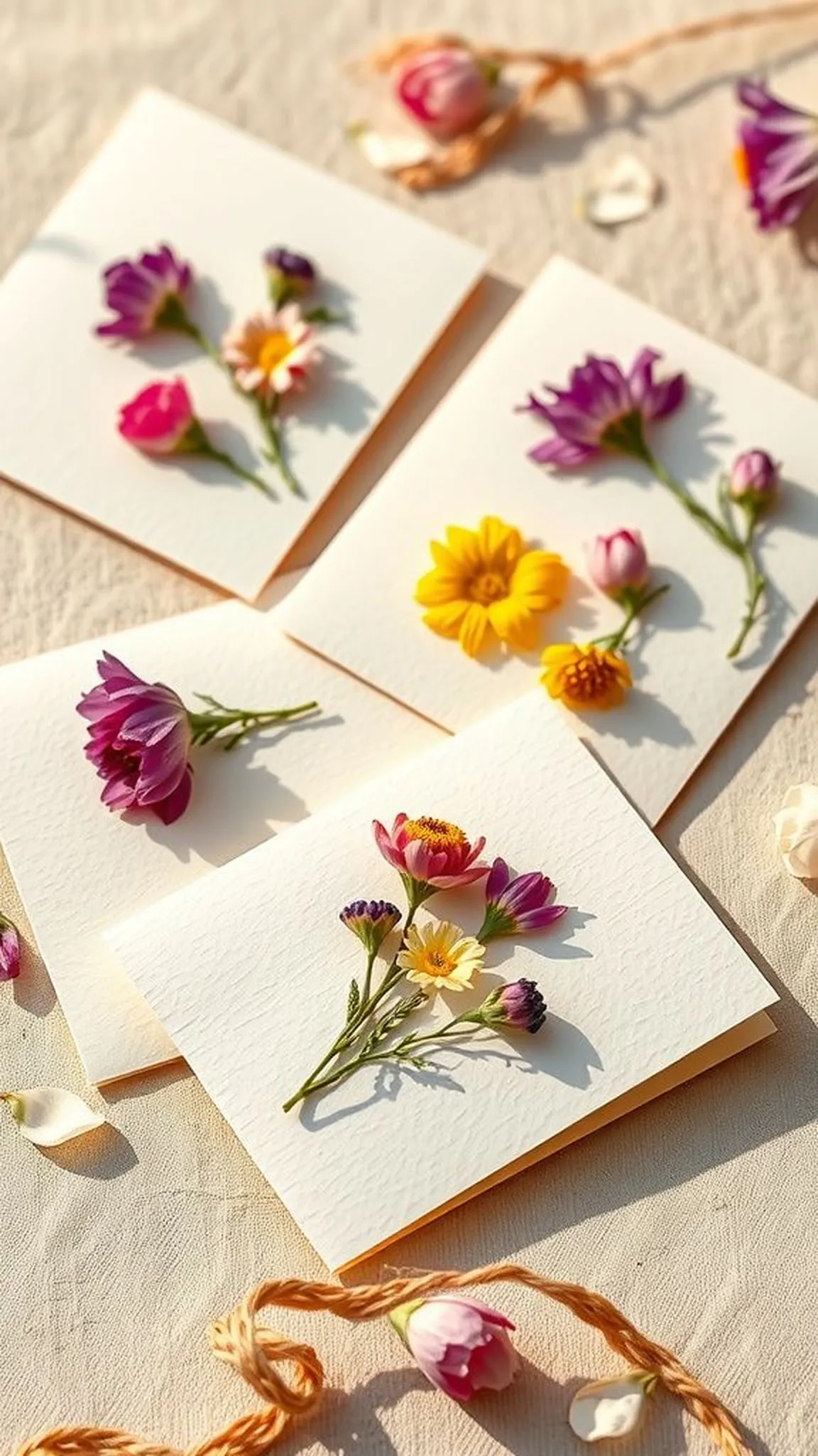 Botanical greeting cards with pressed petals