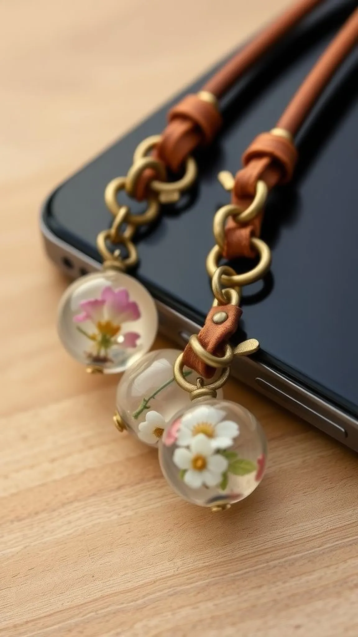 Pressed floral phone charms for vintage vibes