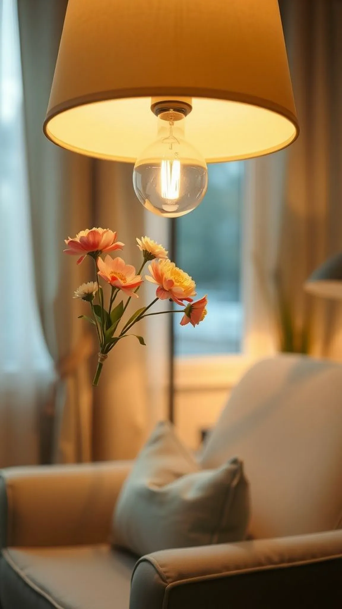 Pressed flower lampshade with subtle bloom shadows