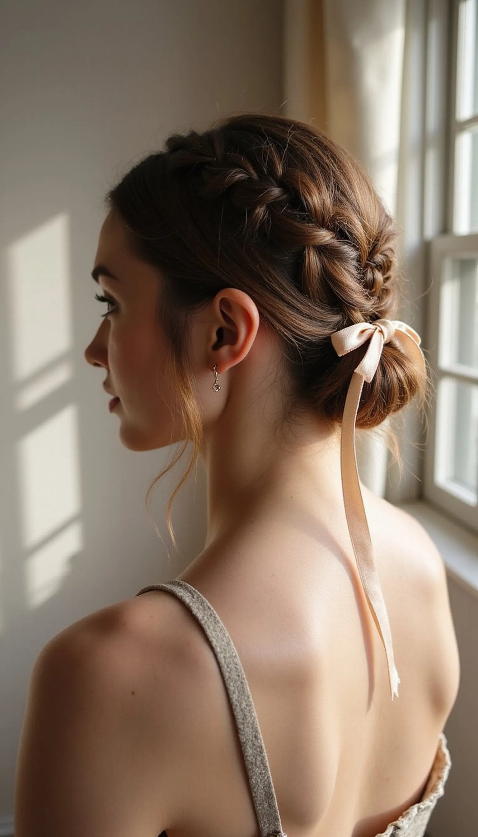 Braided Low Bun With Ribbon Detail