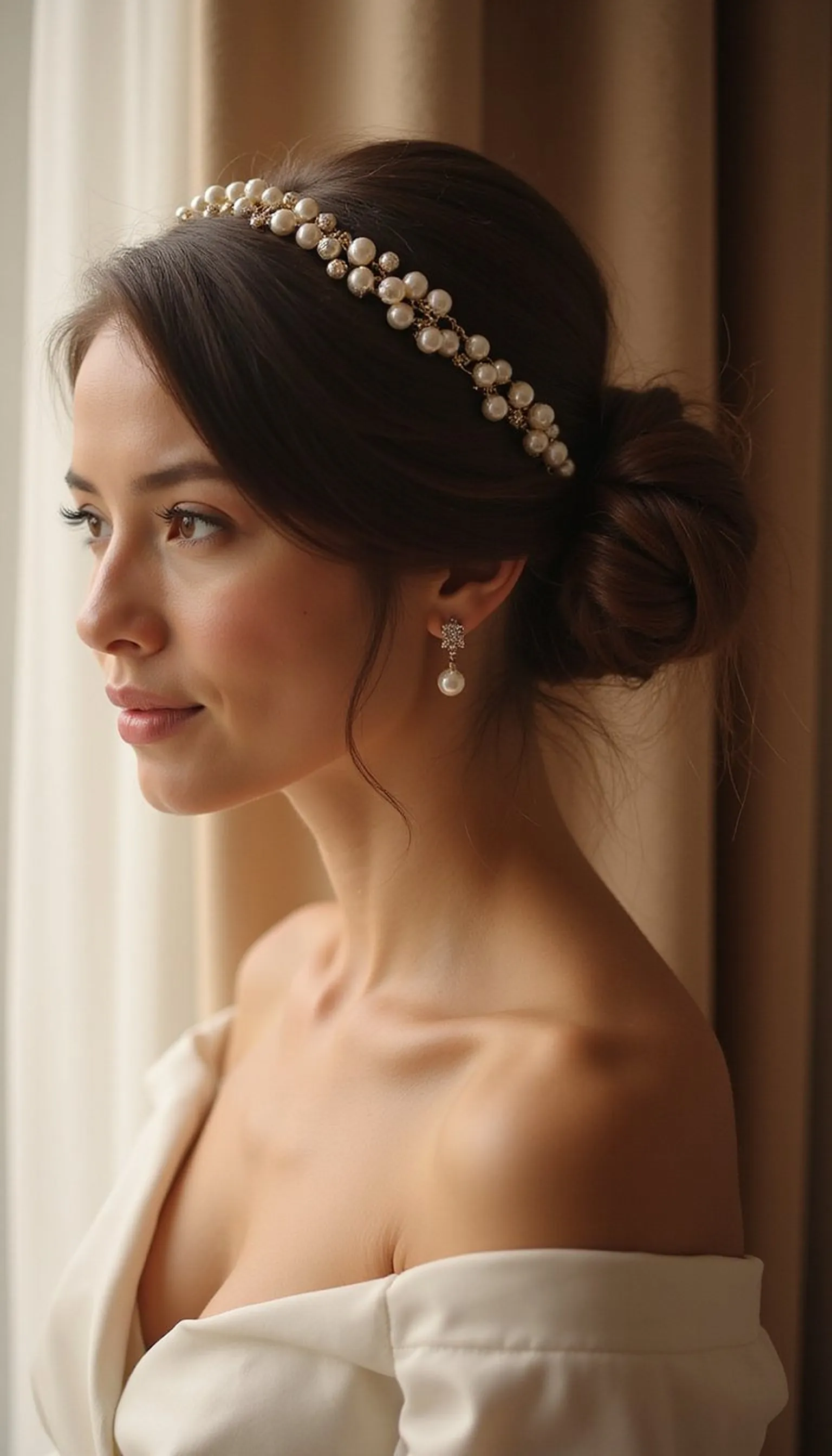 Classic Low Chignon With Pearl Accessories