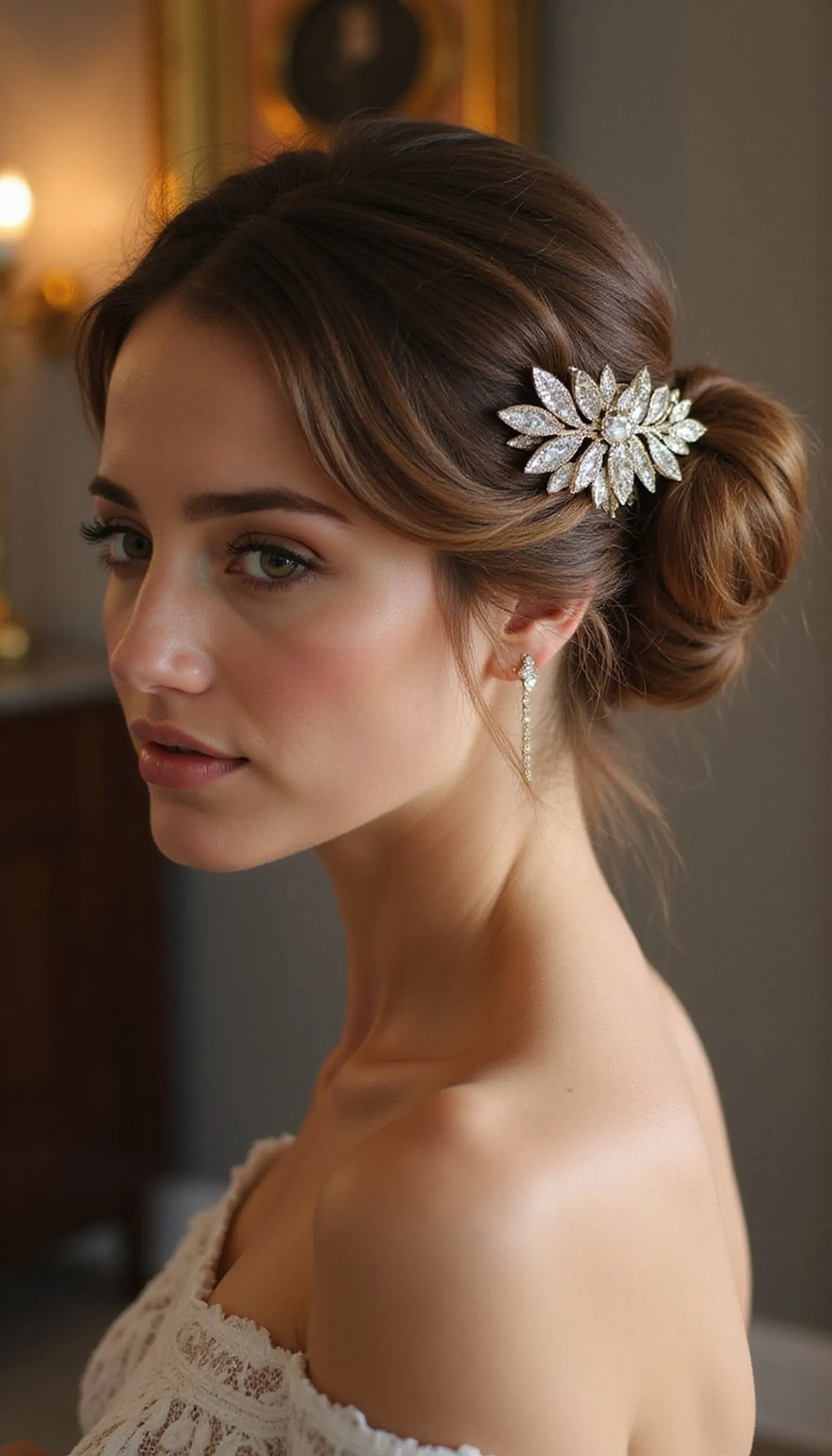 Sculpted Side Bun With Crystal Comb Accent