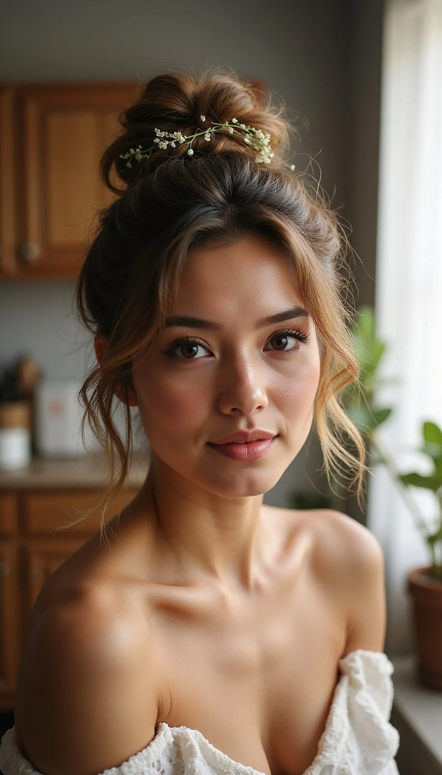 Textured Messy Bun With Face-Framing Tendrils