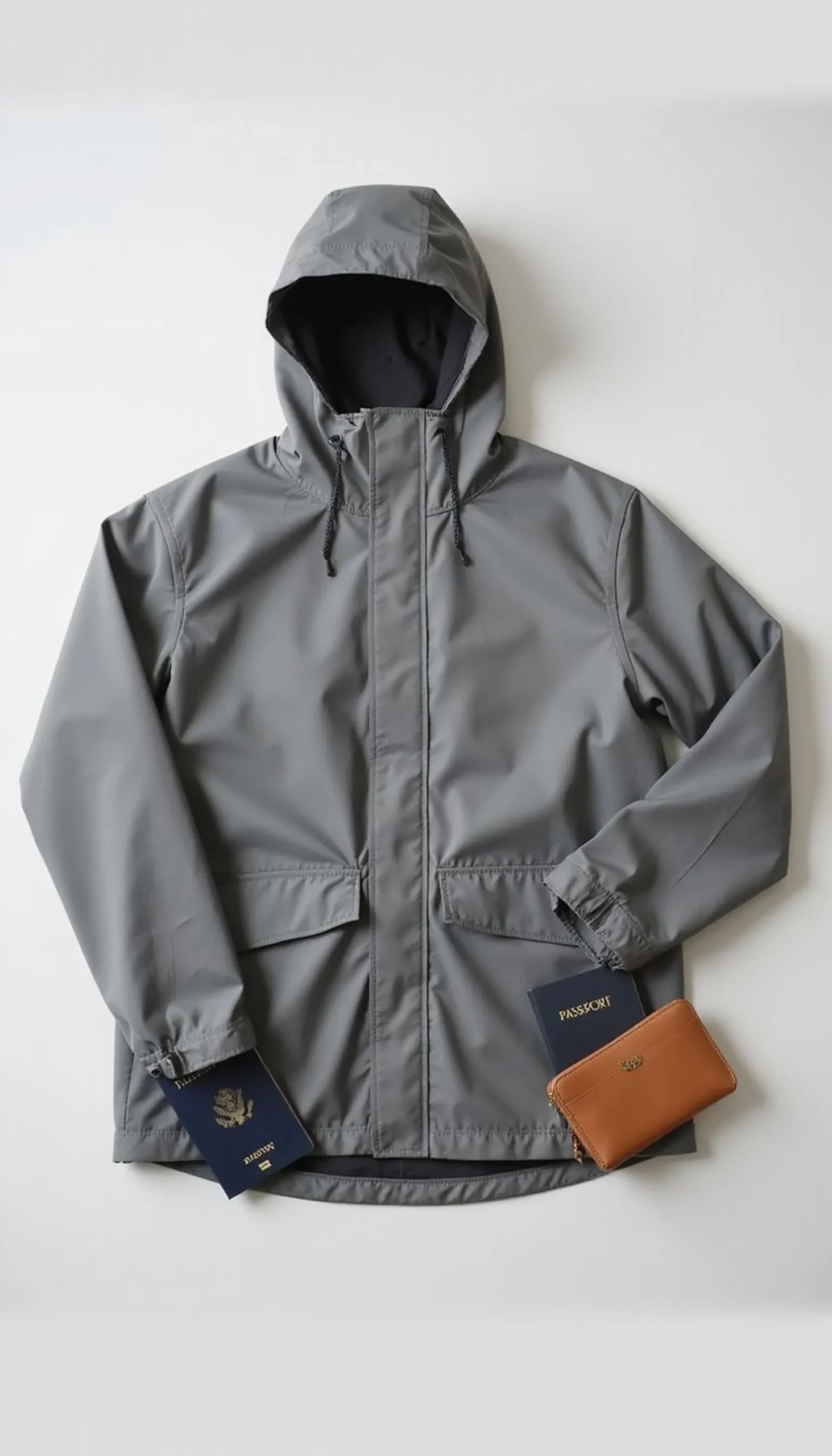 Packable Rain Jacket With Hidden Pocket and Hood