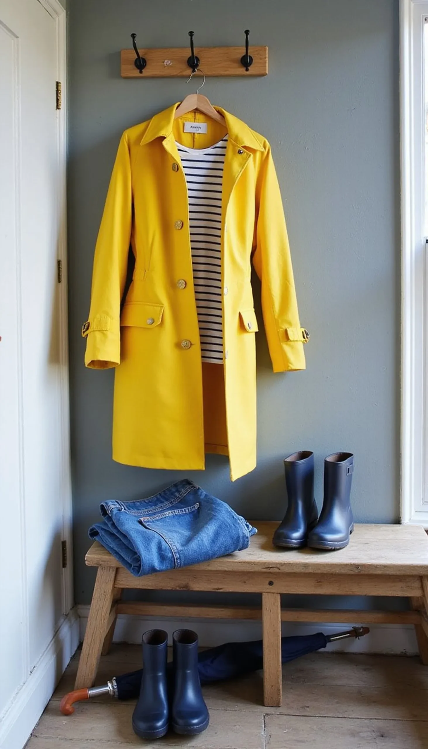 Bright yellow raincoat to lift gray skies