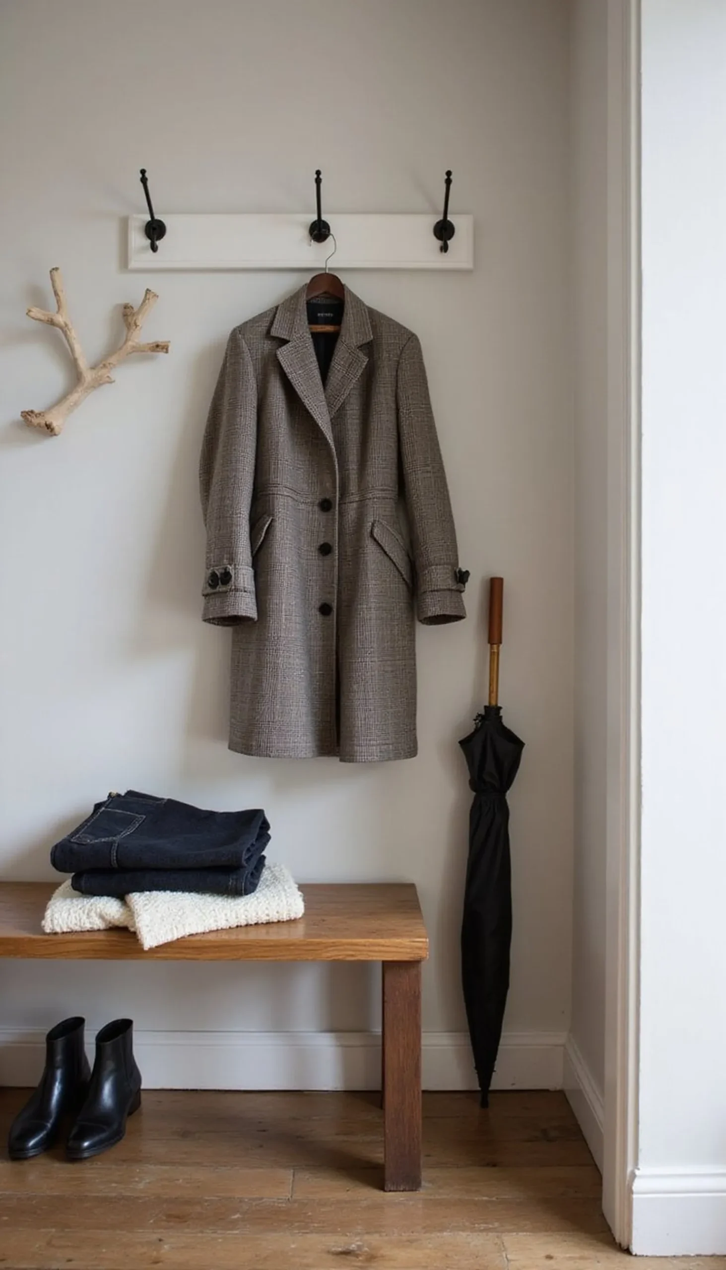 Checked raincoat and leather ankle boots combo