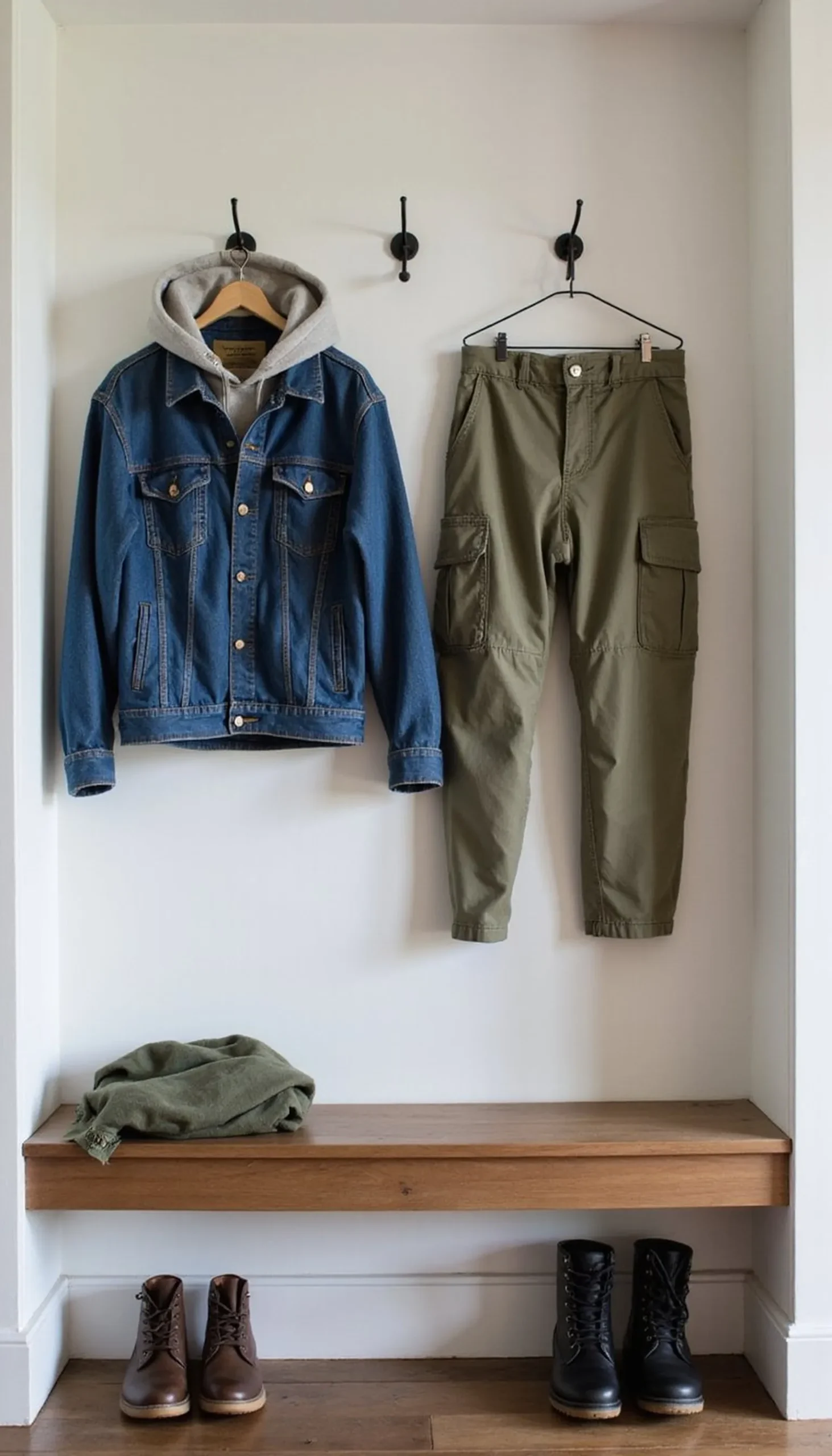 Denim jacket topped with a hooded shell