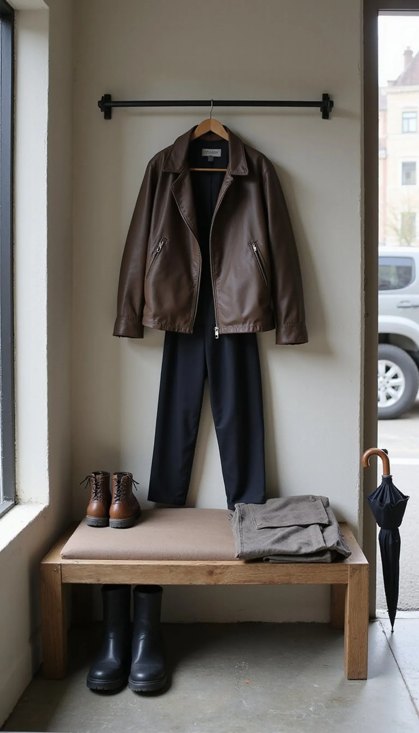 Faux leather jacket with water-repellent finish