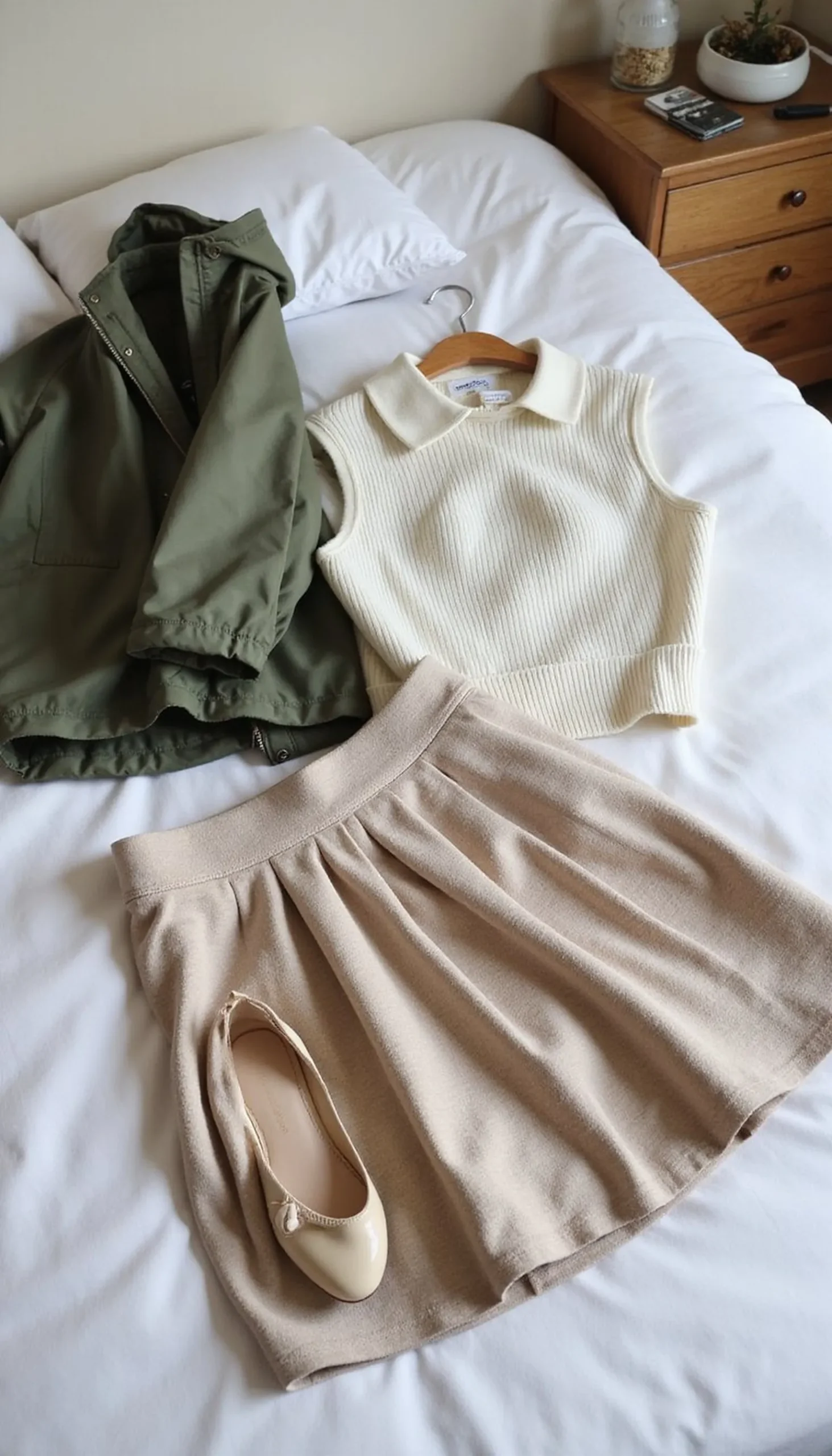 Pleated skirt with waterproof ballet flats