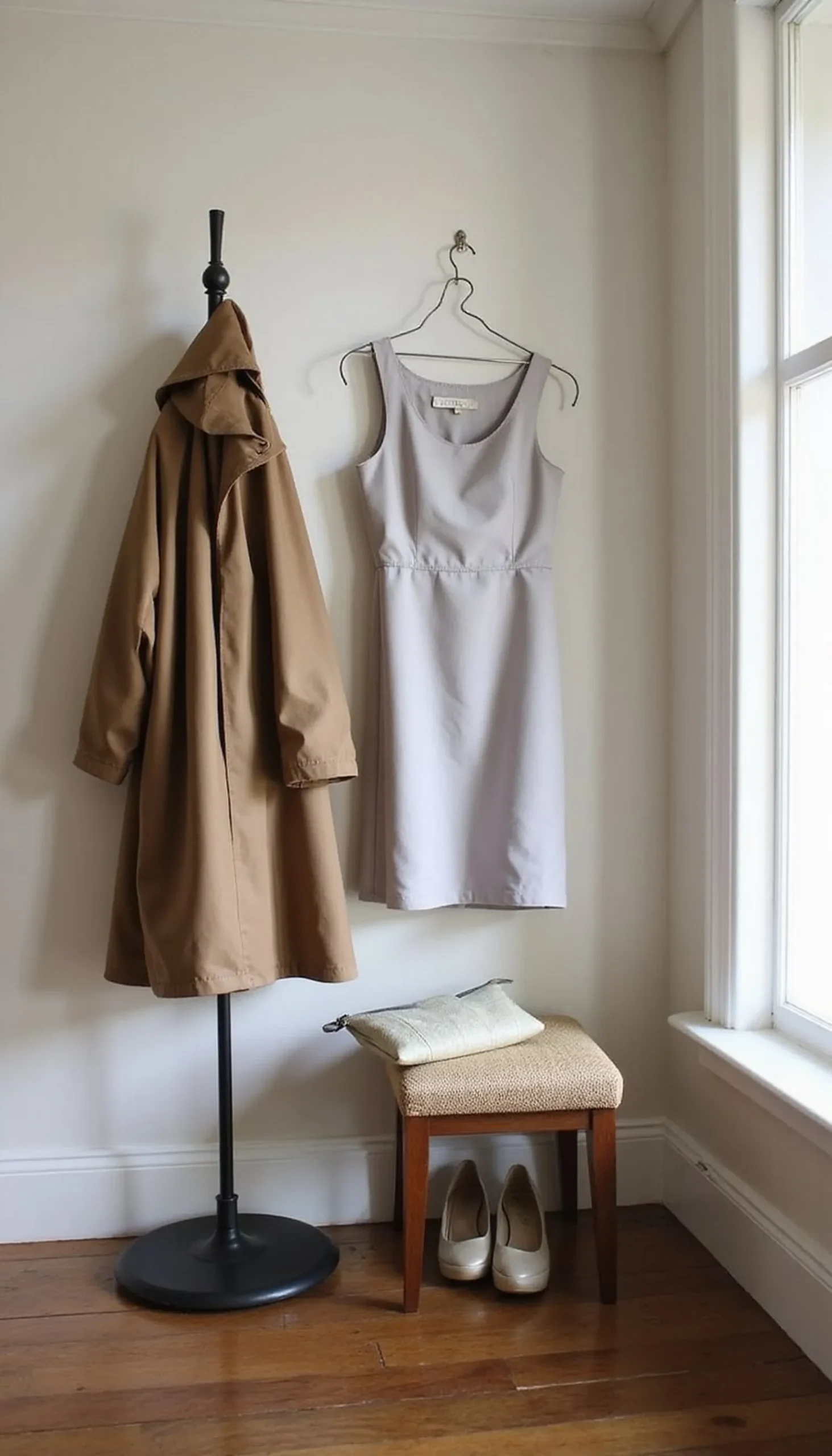 Soft rain cape over a simple sheath dress
