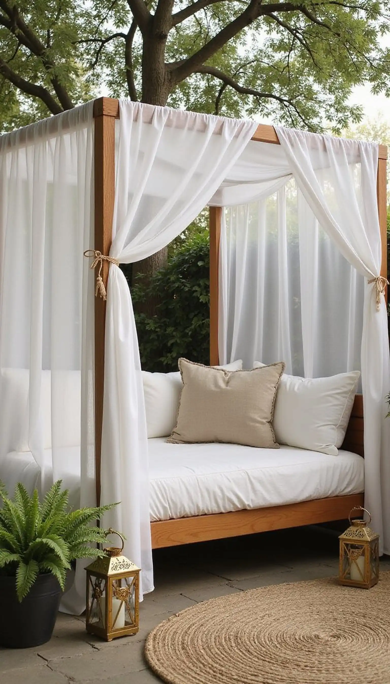 Canopy Daybed with Sheer Curtains and Ambient Lights