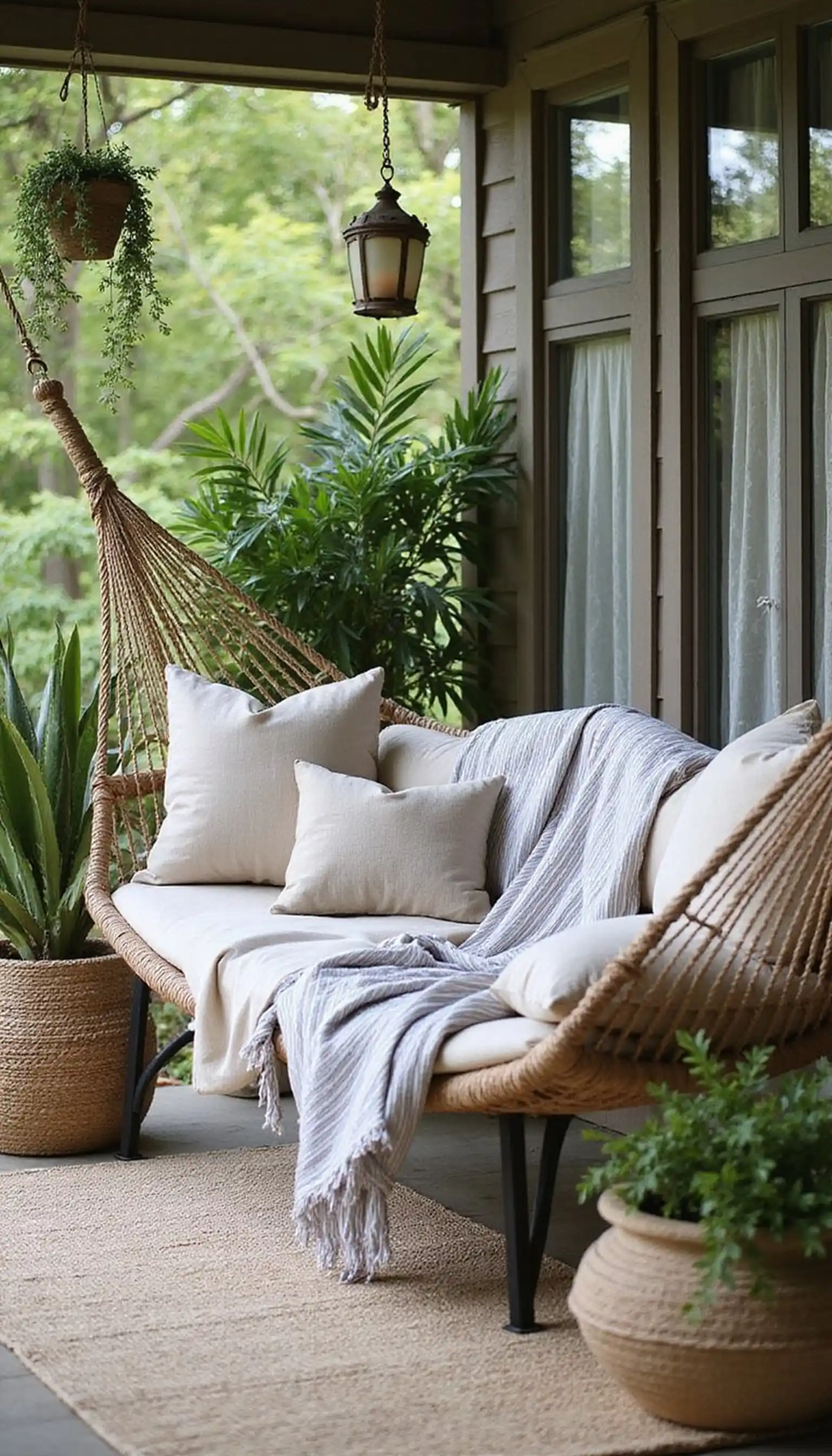 Hammock Nook Surrounded by Potted Palms
