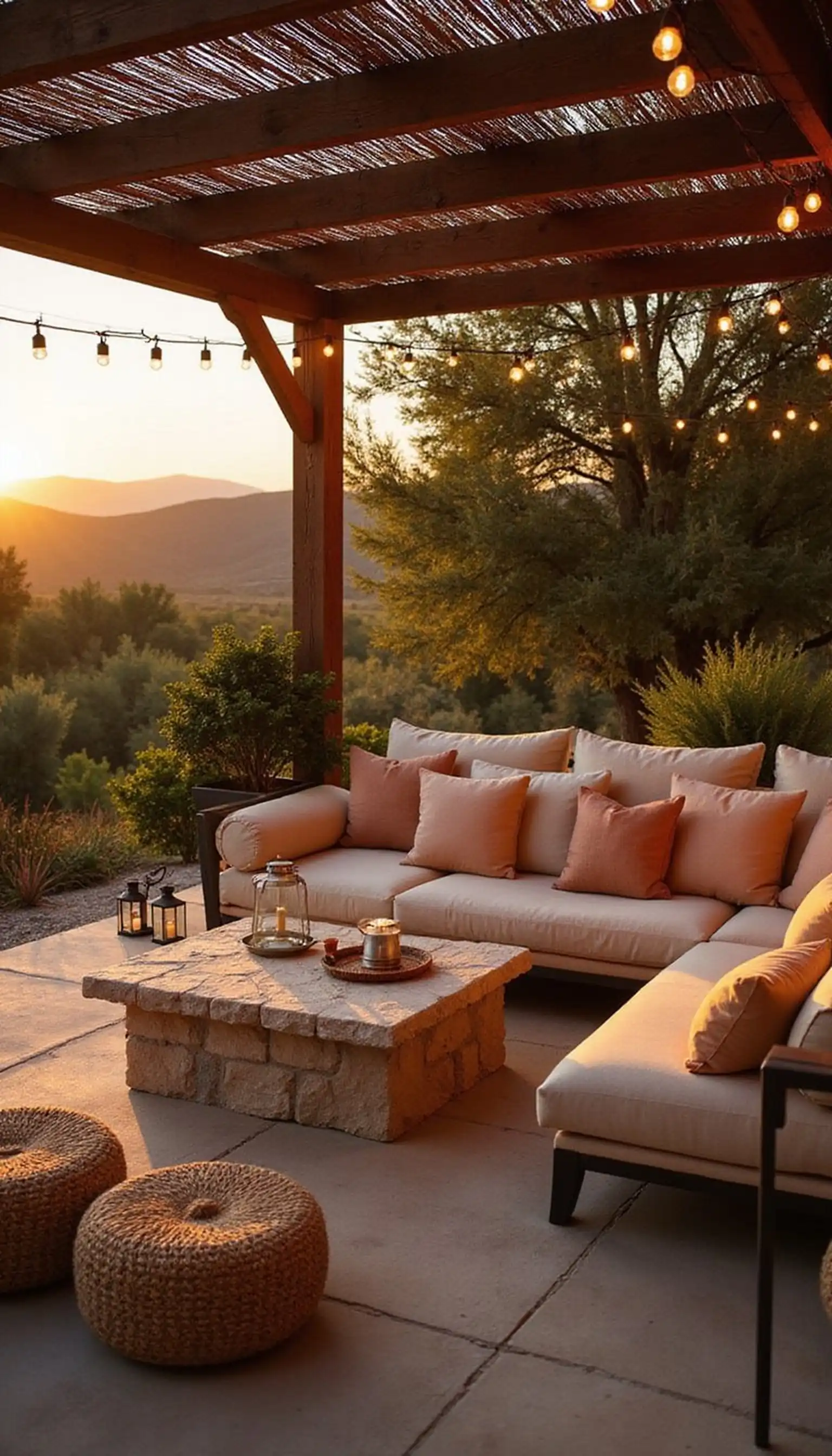 Sunset Lounge with Lanterns and Low Tables