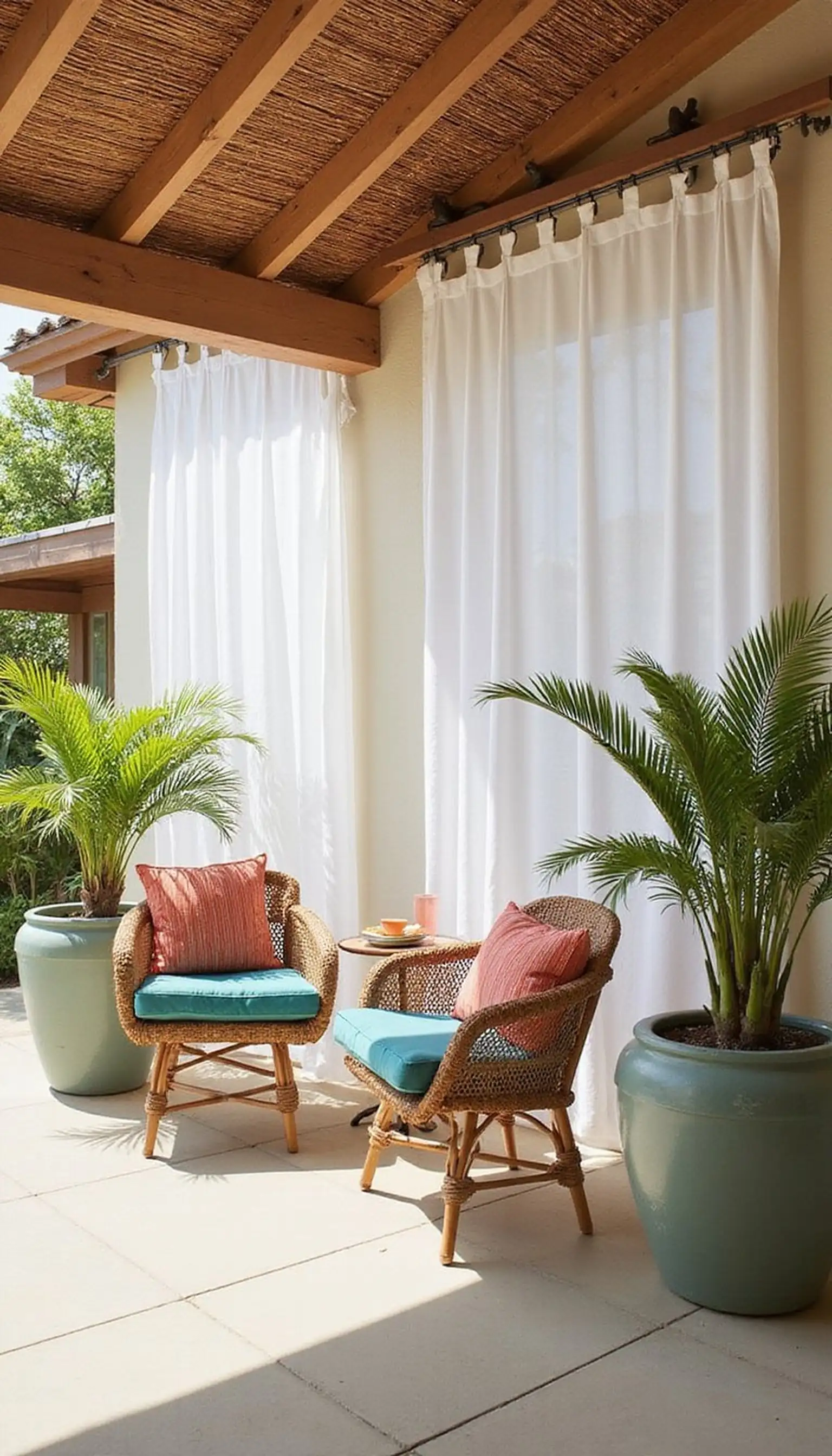 Tropical Canopy: Shade Curtains and Palm Planters