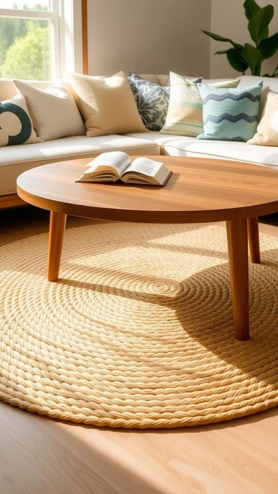 Rope area rug for a grounded living room feel