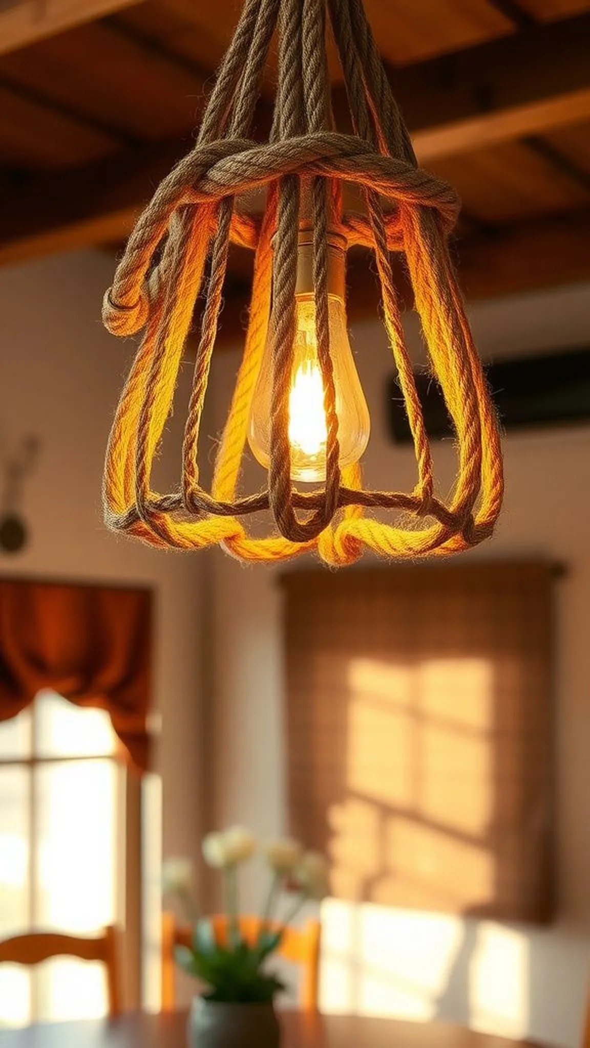 Rope chandelier for a rustic overhead statement