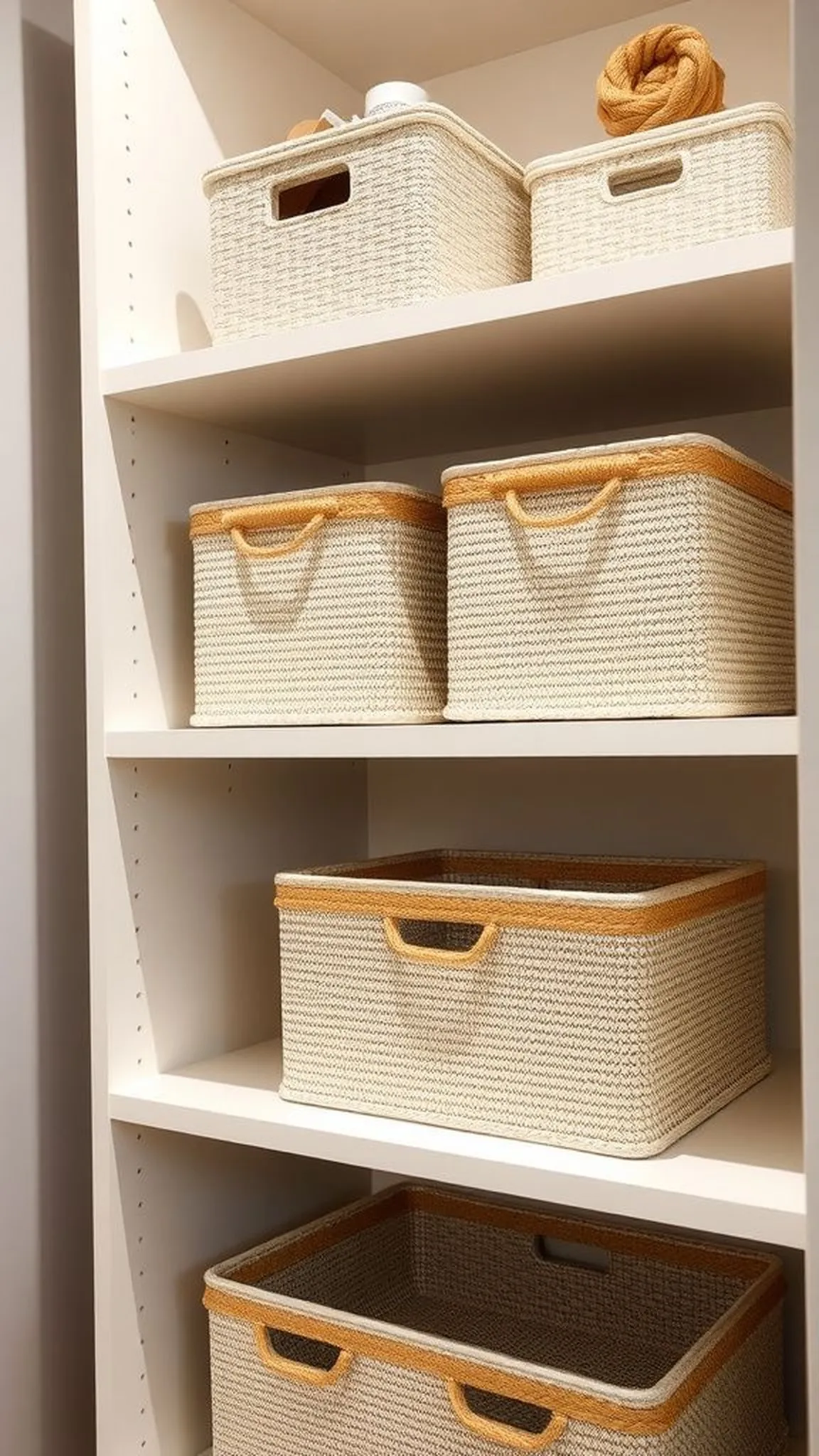 Rope-trimmed storage boxes for neat organization