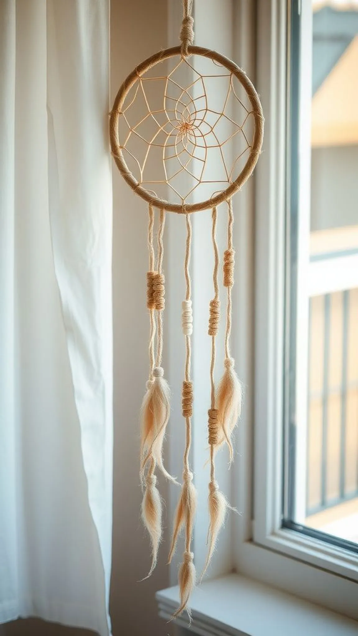 Twine dream catcher with soft fringe and beads
