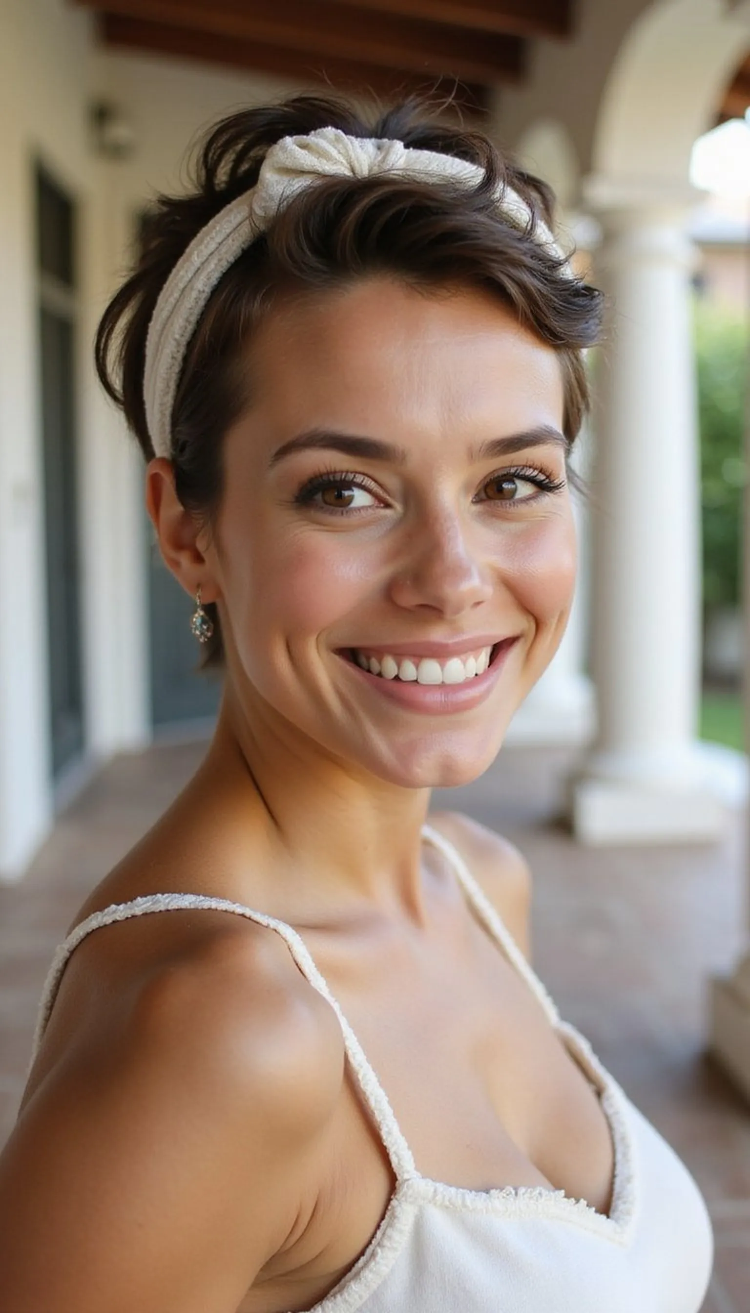 Short Tousled Pixie With Headband For Casual Cool