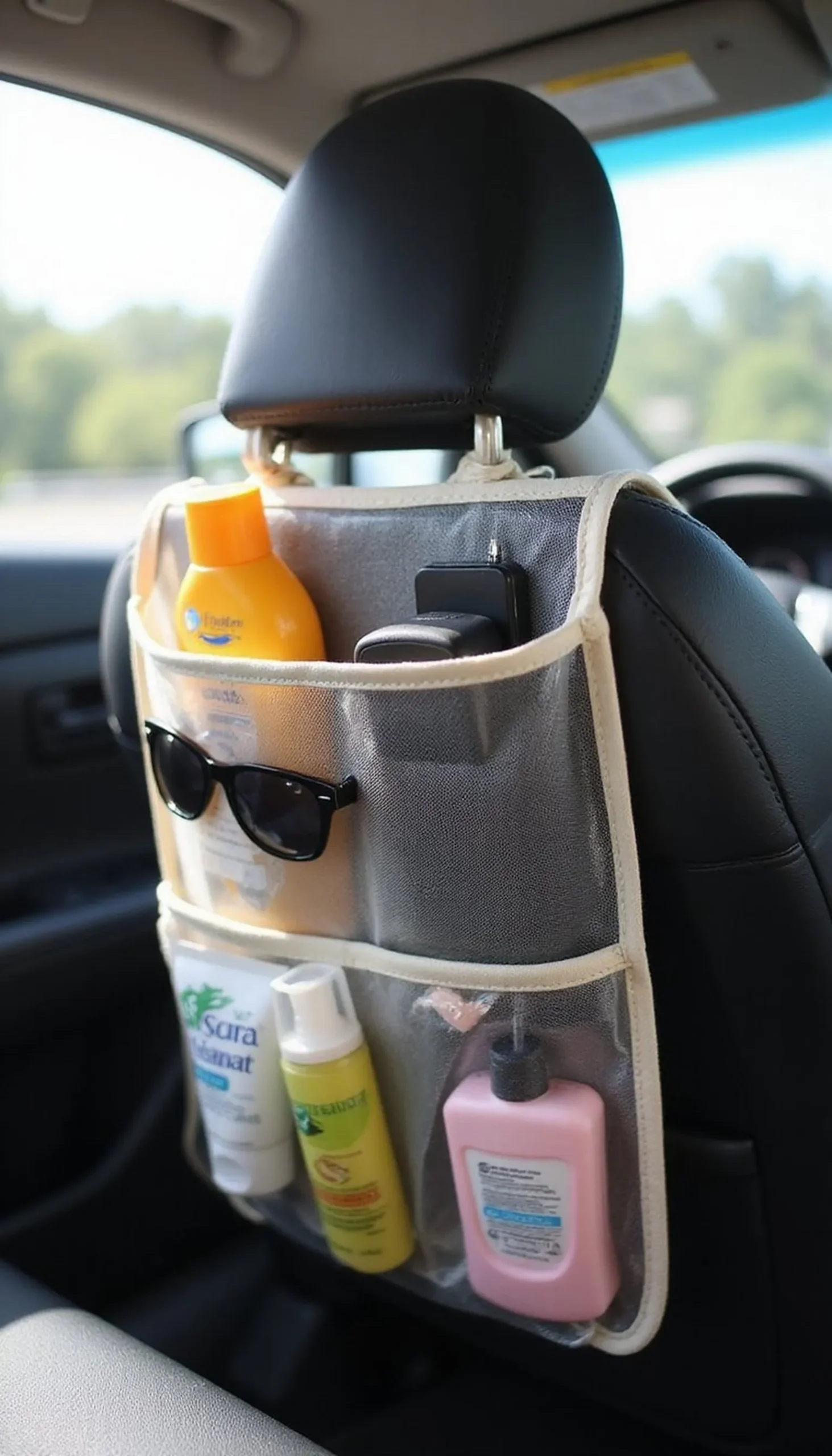 Hang a shoe organizer behind the seat