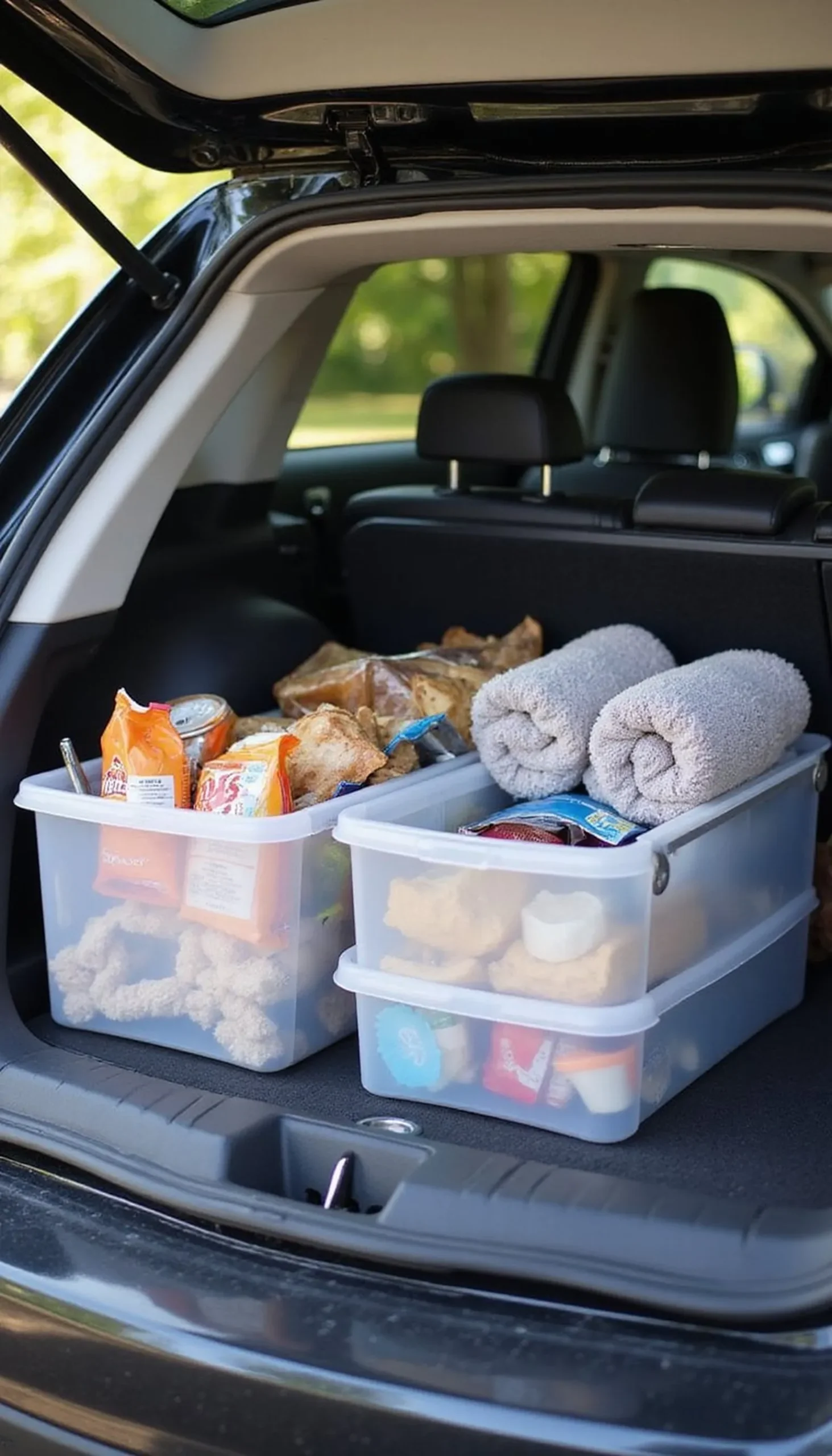 Keep the trunk clear with stackable bins