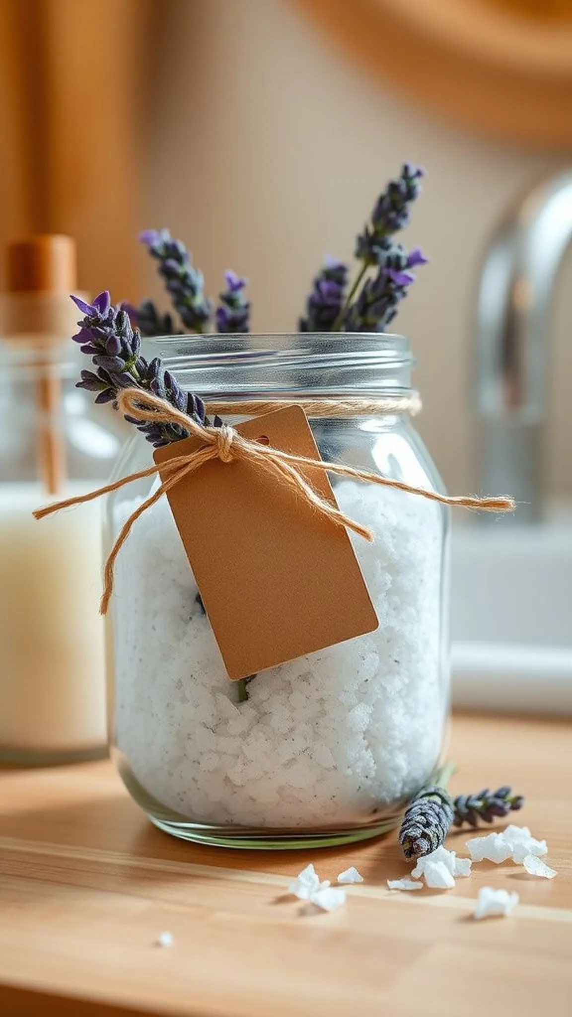 Bath Salt Jar with Dried Lavender and Label