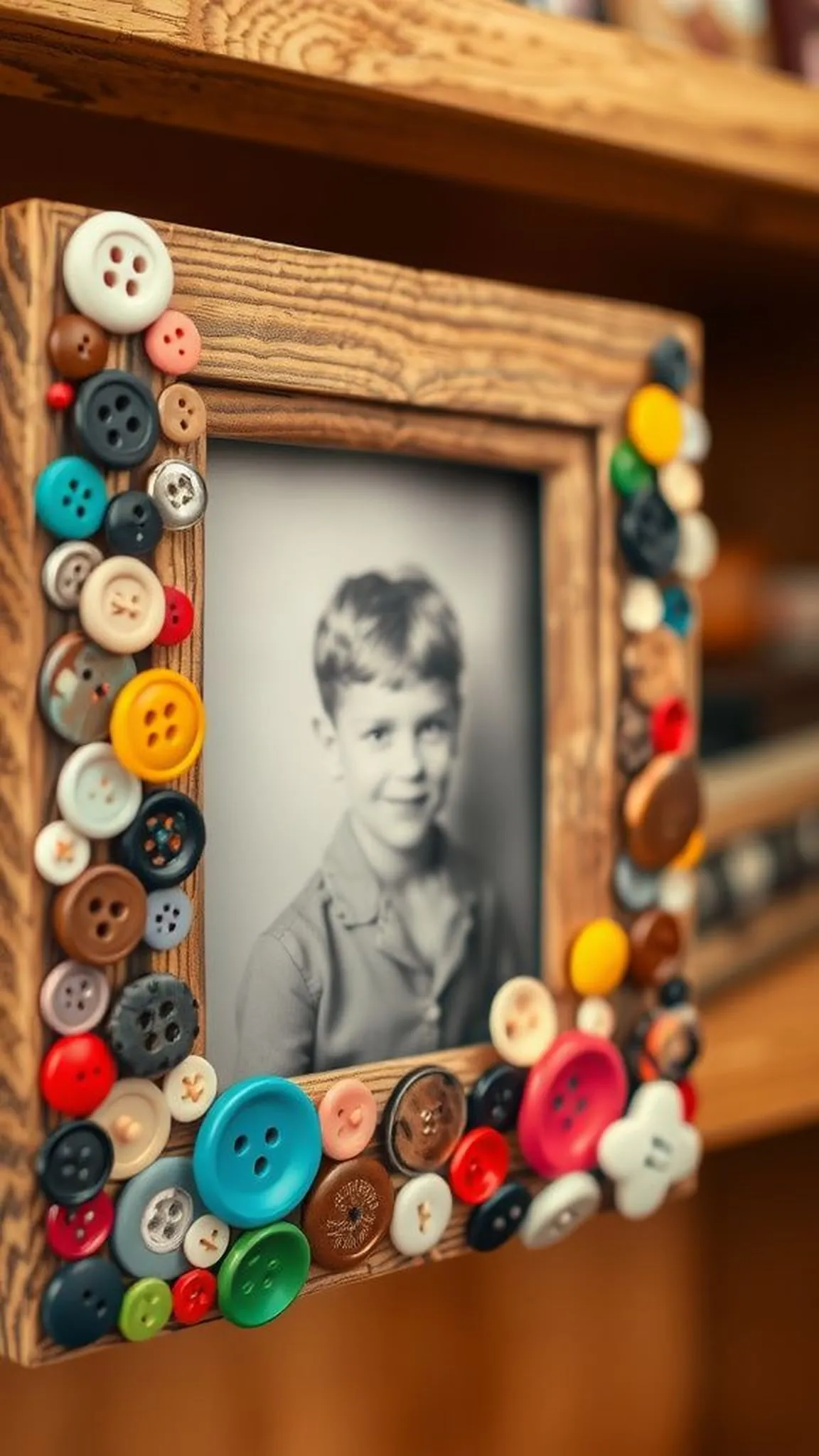 Button-covered Picture Frame with Bright Contrast