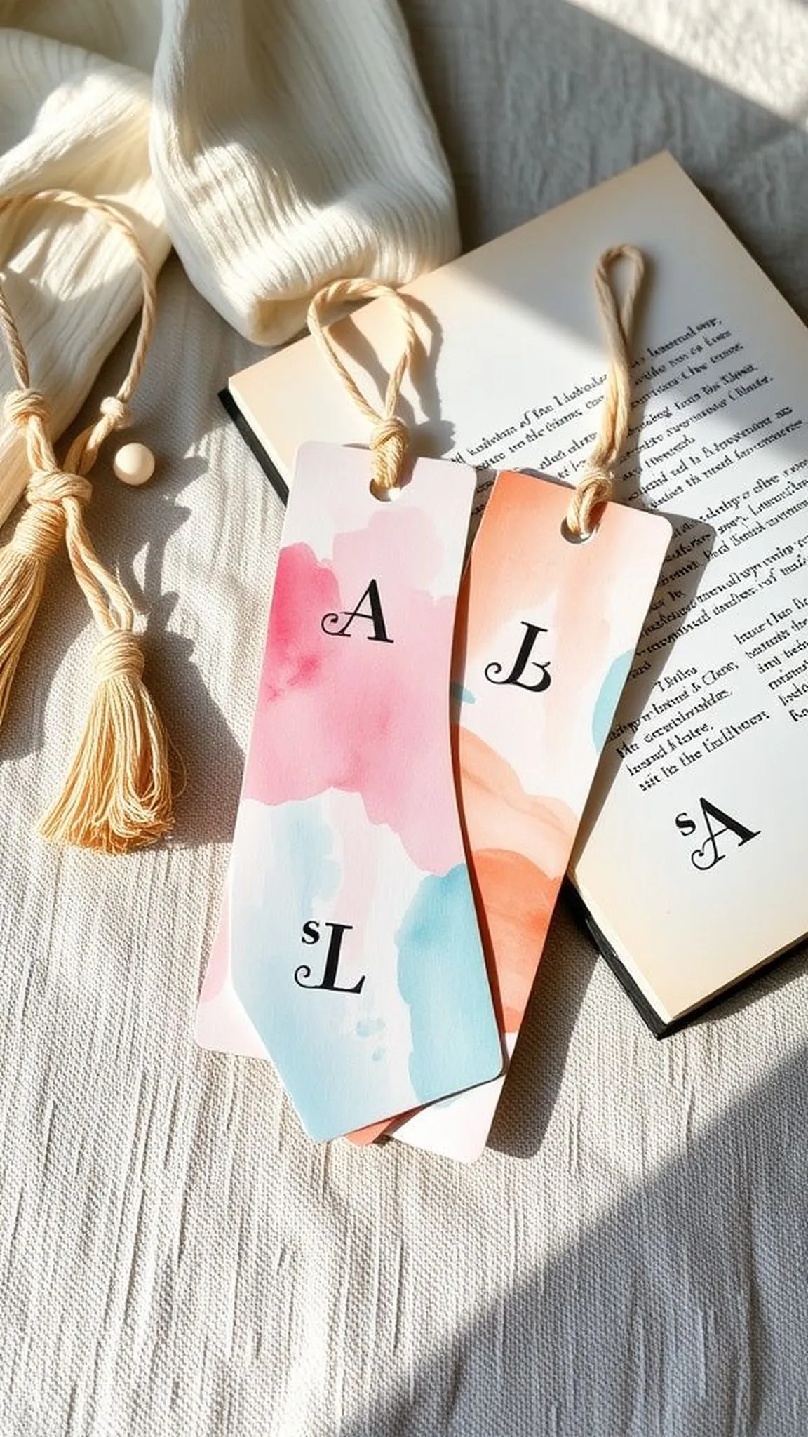 Hand-stamped Watercolor Paper Bookmarks with Tassel