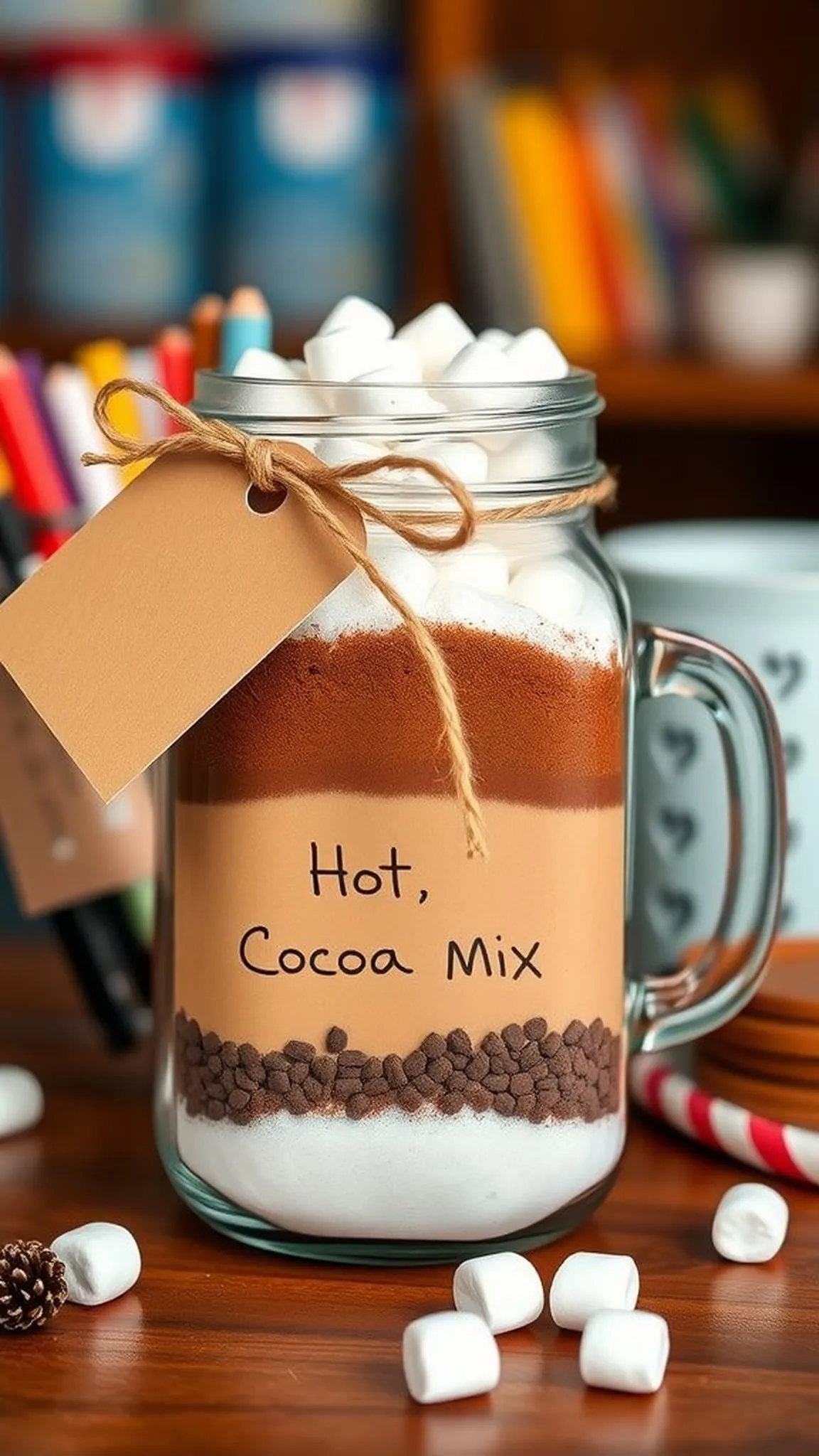 Layered Hot Cocoa Mix in Clear Mason Jar