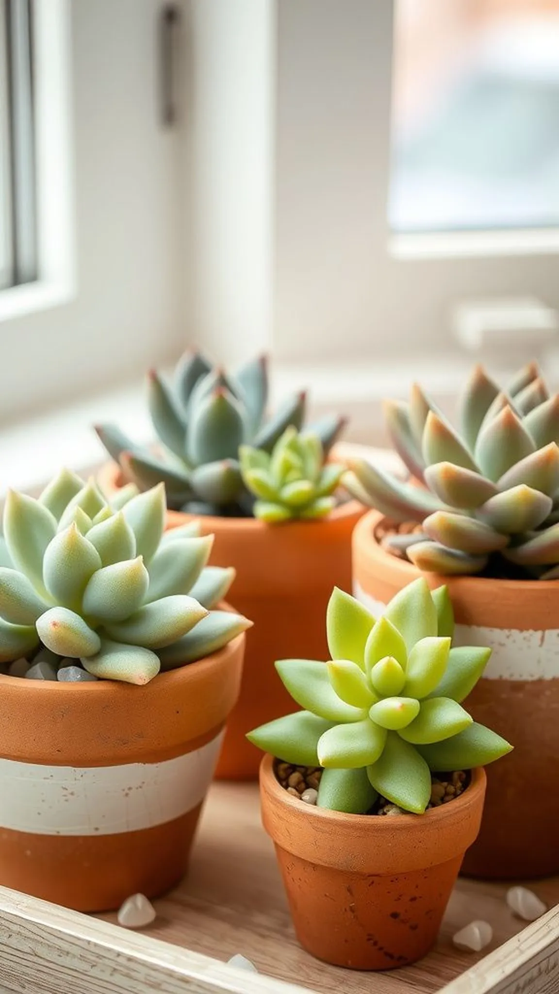 Mini Succulent Garden in Painted Terracotta Pots