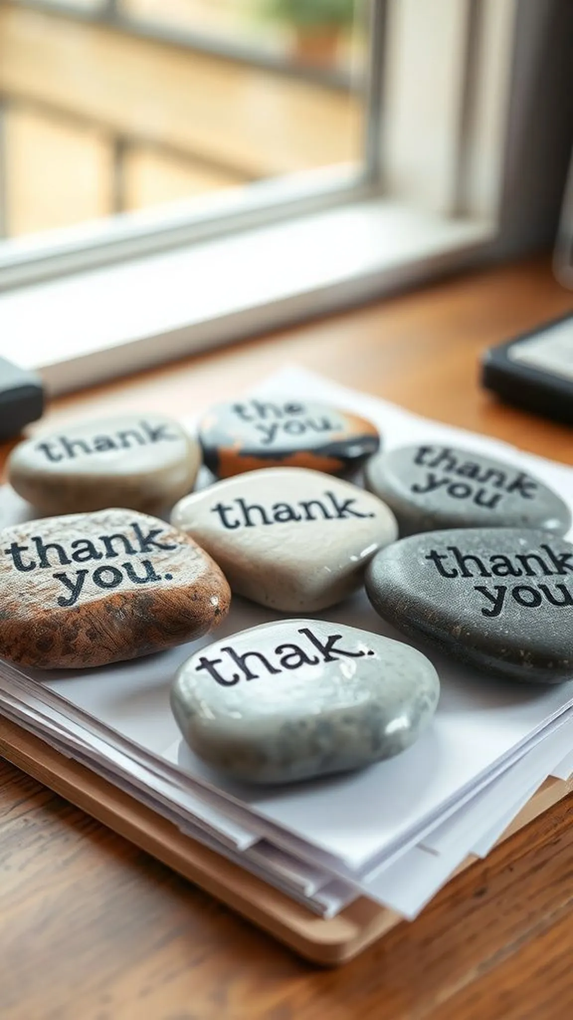Painted Thank-you Rocks as Desk Paperweights