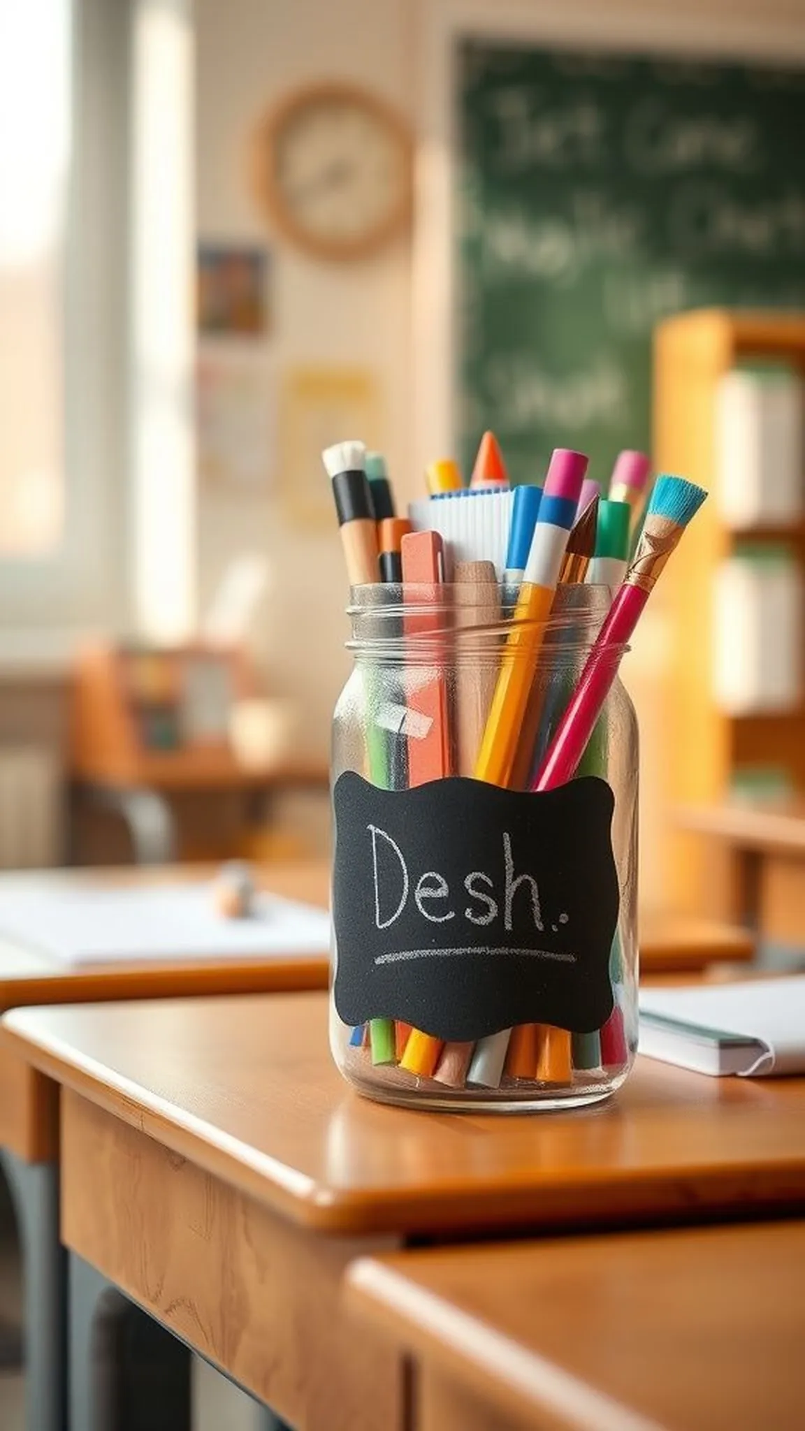 Personalized Mason Jar Desk Caddy with Chalk Label