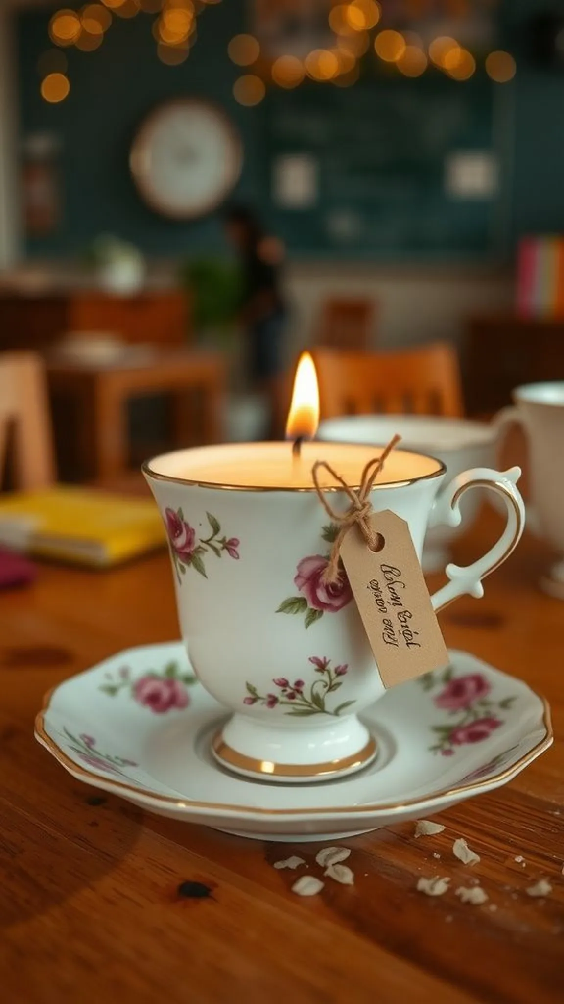 Scented Candle in Recycled Teacup with Tag