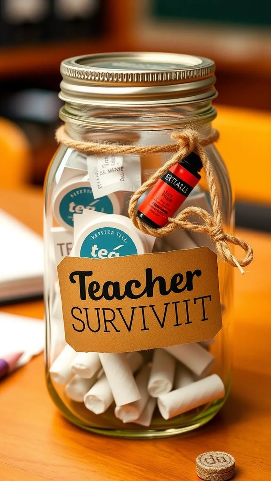 Teacher Survival Kit in a Mason Jar with Fun Labels